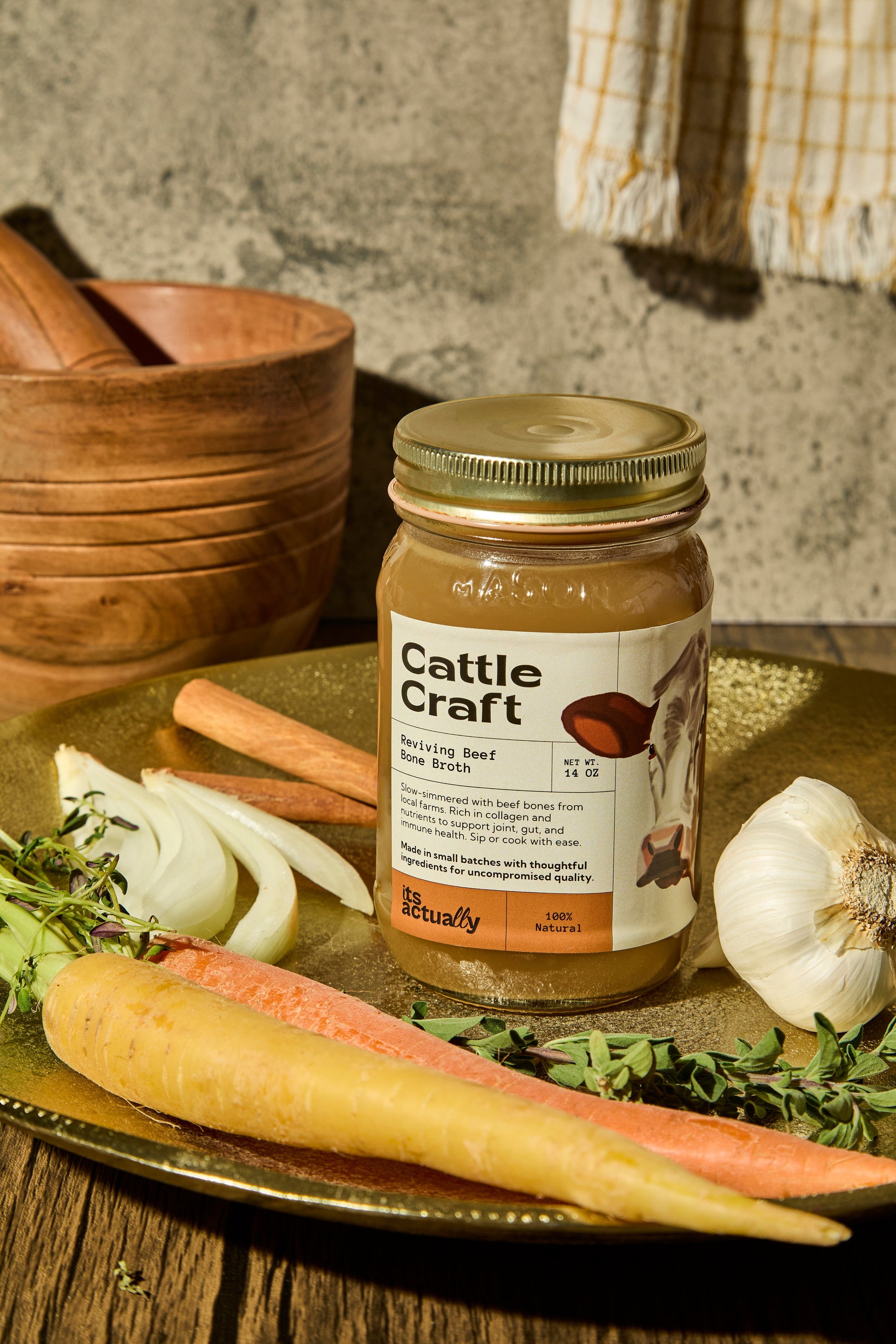 Three packs of Its Actually Co. Reviving Halal Beef Bone Broth, showing the product packaging with branding and broth images.
