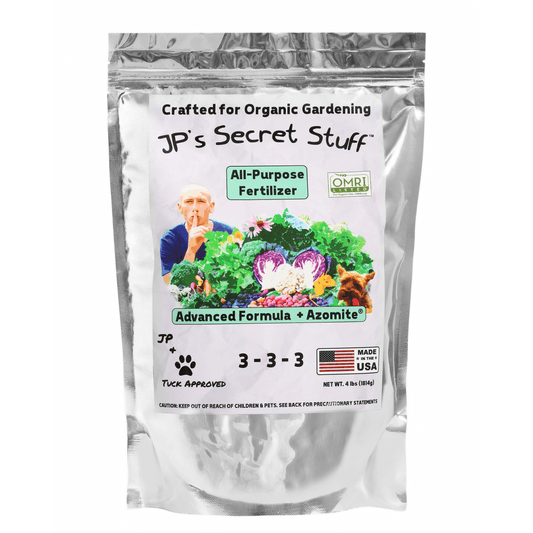 Granular JP’s Secret Stuff™ organic fertilizer 4 lbs by Team Grow, all-purpose 3-3-3 balanced nutrient granules for plants