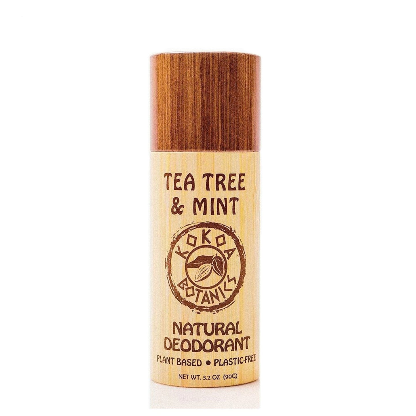 KOKOA BOTANICS Tea Tree and Mint natural detox deodorant stick, aluminum-free, plastic-free, 3.2 oz, with fresh botanical ingredients