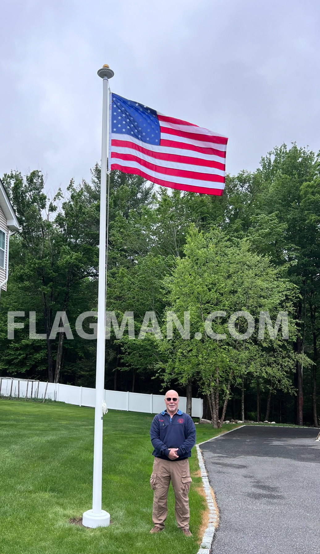Liberty™ Nylon American flag by Flagman of America, made in USA, displayed outdoors with vibrant red, white, and blue colors.
