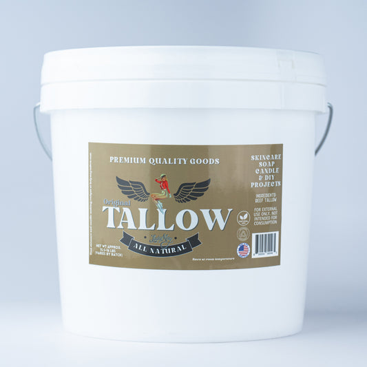 Lady May Tallow unscented 16-pound bulk beef tallow in a natural, pure form, ready for cooking or skincare applications.