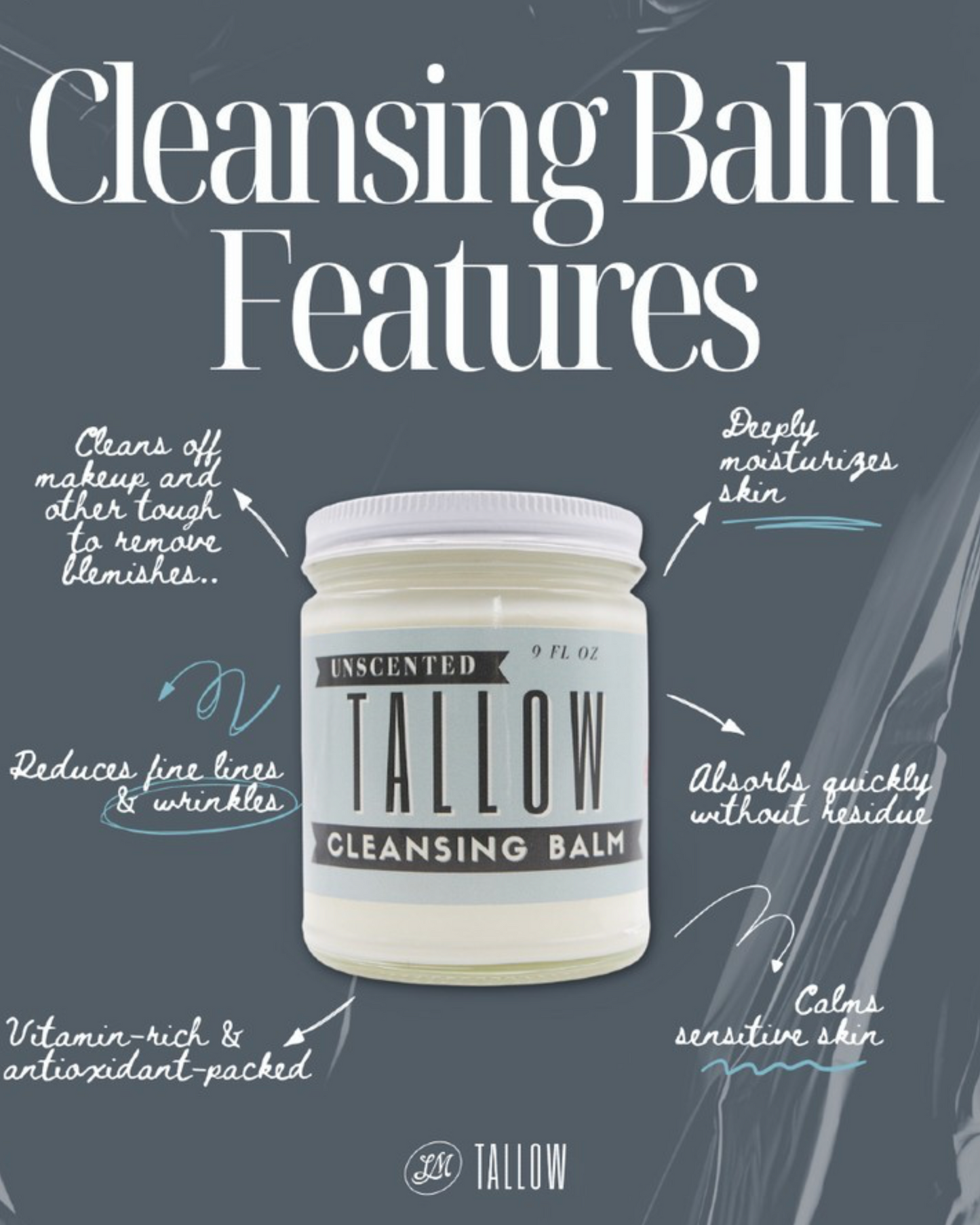 Lady May Tallow Unscented Tallow Balm in 9oz jar, natural beef tallow body cream for moisturizing and nourishing skin.