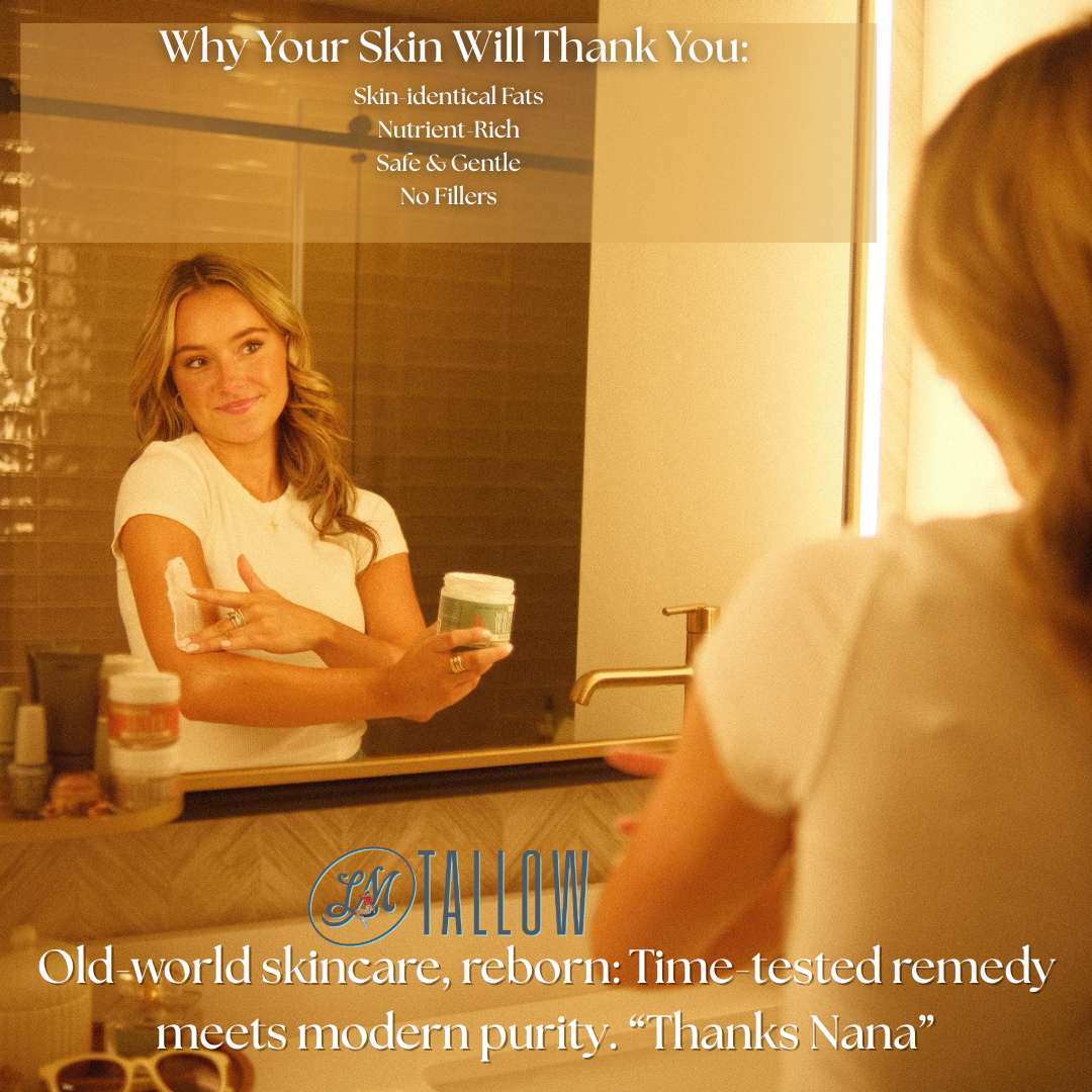 Lady May Tallow unscented whipped beef tallow lotion in a jar, showing the creamy, nutrient-rich body moisturizer for smooth skin.