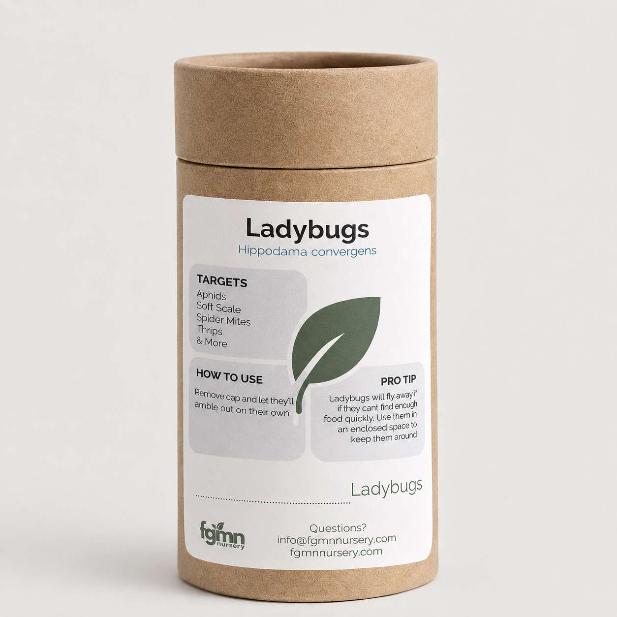 Image of FGMN Nursery ladybugs used as natural pest treatment for gardens and plants.