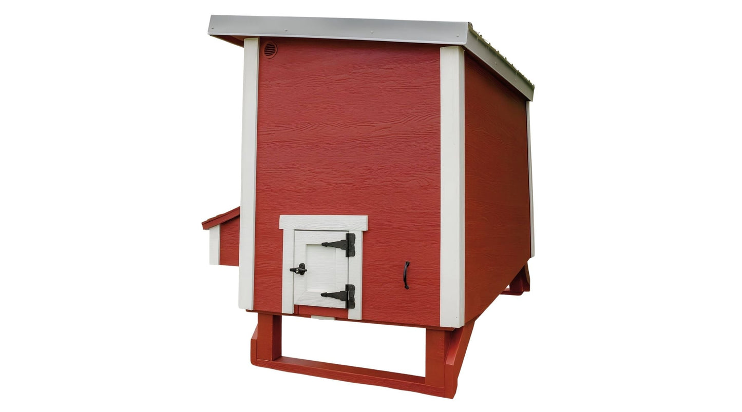 OverEZ large chicken coop with chicken door and side view, designed to house up to 15 chickens in a secure, spacious outdoor enclosure.
