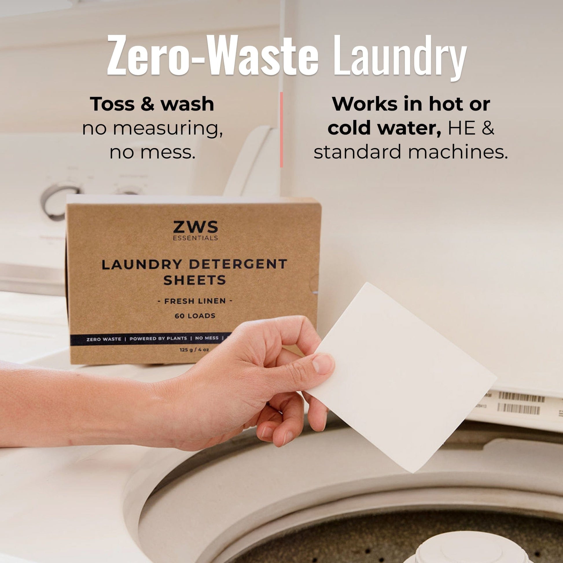 Fresh linen scent laundry detergent sheets by ZeroWasteStore.com, compact and eco-friendly for easy laundry cleaning.