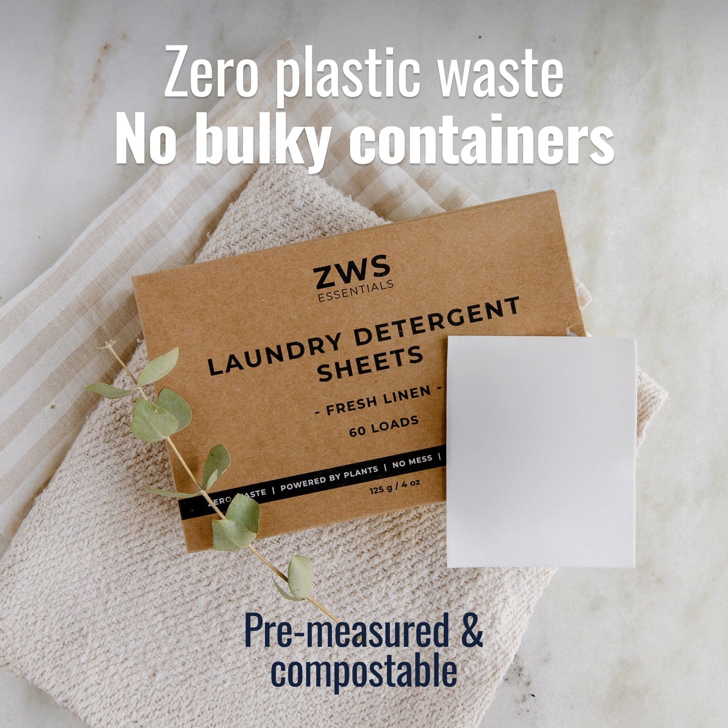 Fresh Linen laundry detergent sheets from ZeroWasteStore.com, eco-friendly, compact, and easy to use for effective laundry cleaning.