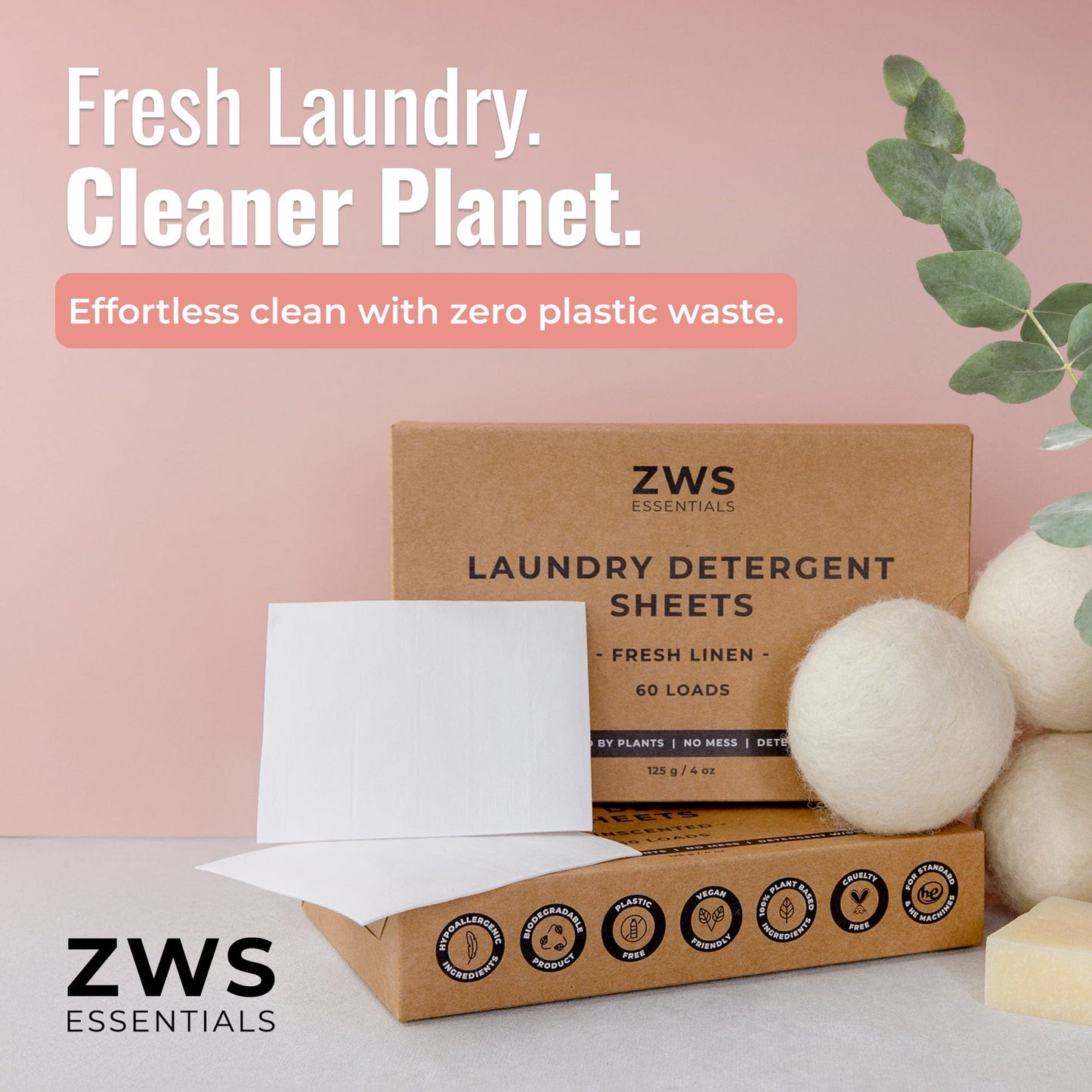 Fresh linen-scent laundry detergent sheets from ZeroWasteStore.com, compact and eco-friendly for easy laundry use.