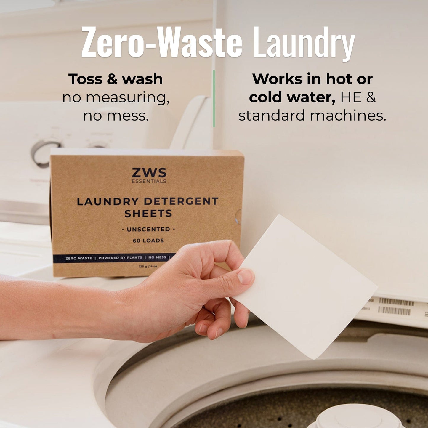 Unscented laundry detergent sheets from ZeroWasteStore.com, neatly stacked with packaging visible, designed for eco-friendly laundry.