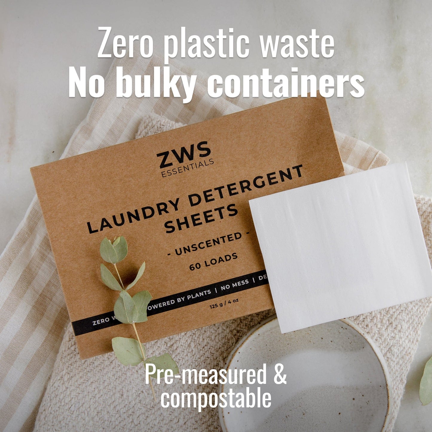 Unscented laundry detergent sheets from ZeroWasteStore.com, compact and eco-friendly for easy laundry use.
