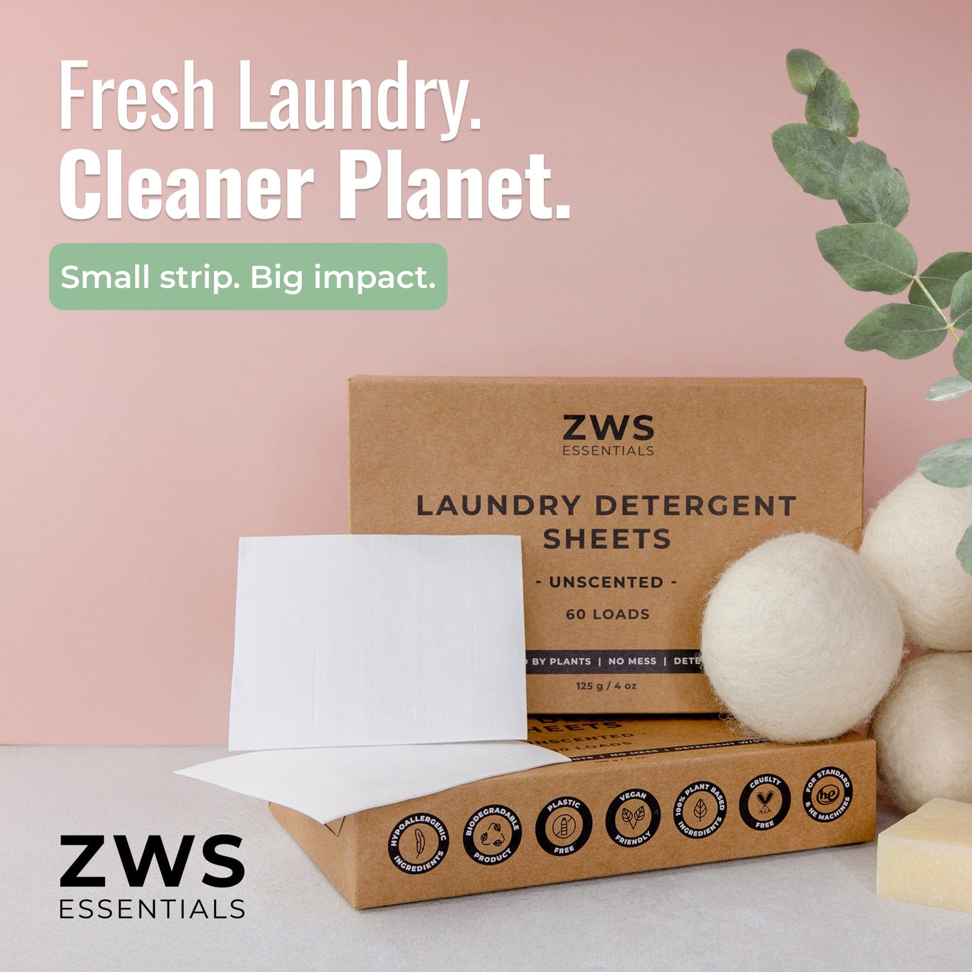 Unscented laundry detergent sheets from ZeroWasteStore.com, neatly stacked with clean, white sheets for eco-friendly washing.