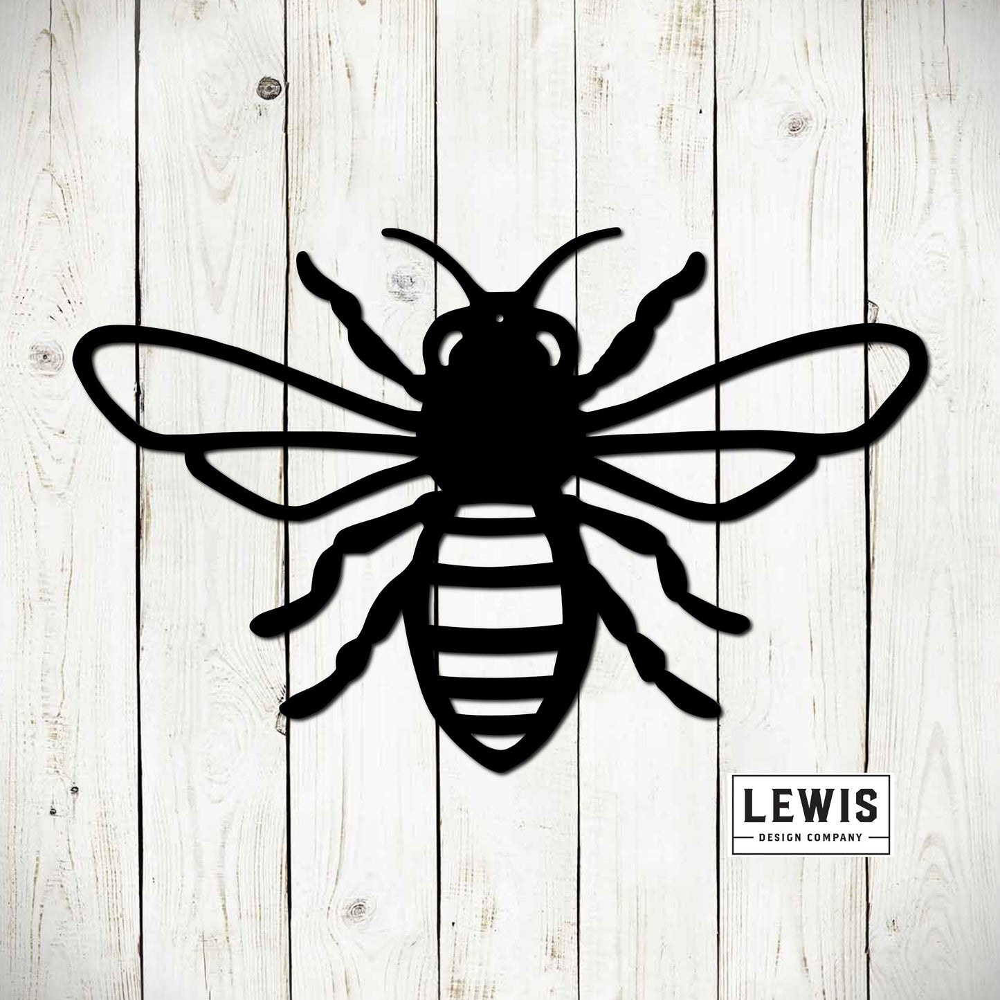 Black metal Honey Bee Garden Sign by Lewis Design Company, outdoor bee wall decor with a bumble bee and honey theme for patio or garden.