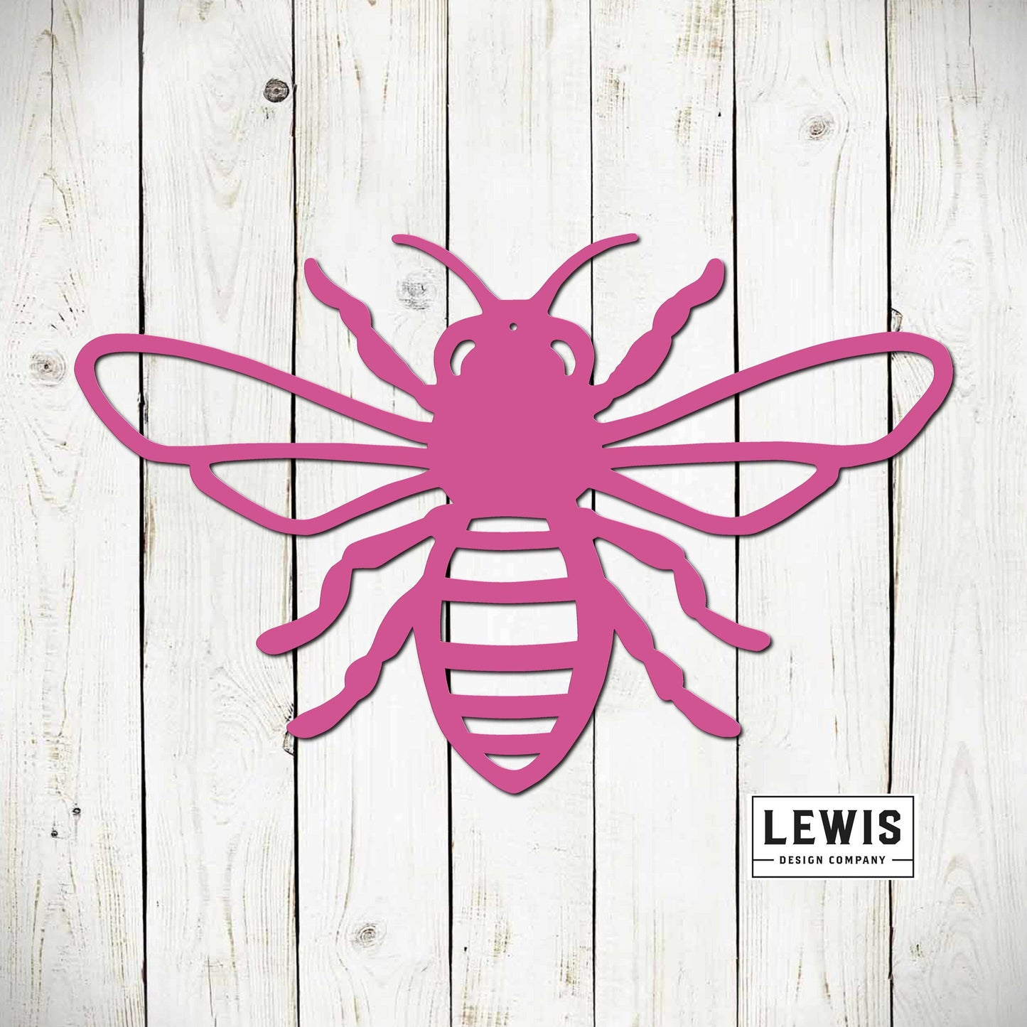 Honey Bee metal garden sign by Lewis Design Company, outdoor bee wall decor with black finish, perfect for spring and summer gardens.