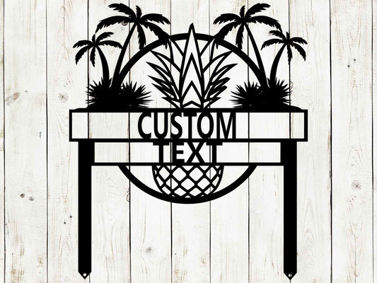 Custom tropical garden sign by Lewis Design Company, black outdoor patio and garden art for beach house decor, 15x17.5 inches.