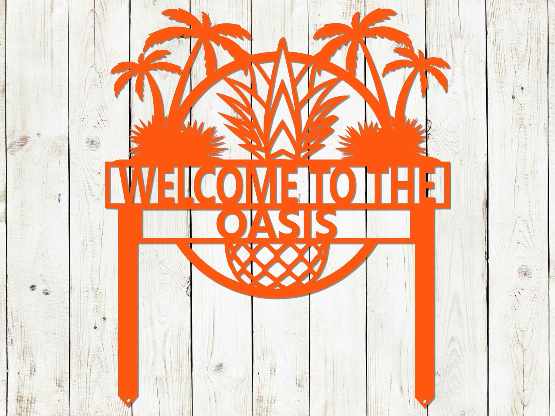 Black custom tropical garden sign by Lewis Design Company, outdoor patio and beach house decor, 15x17.5 inches.