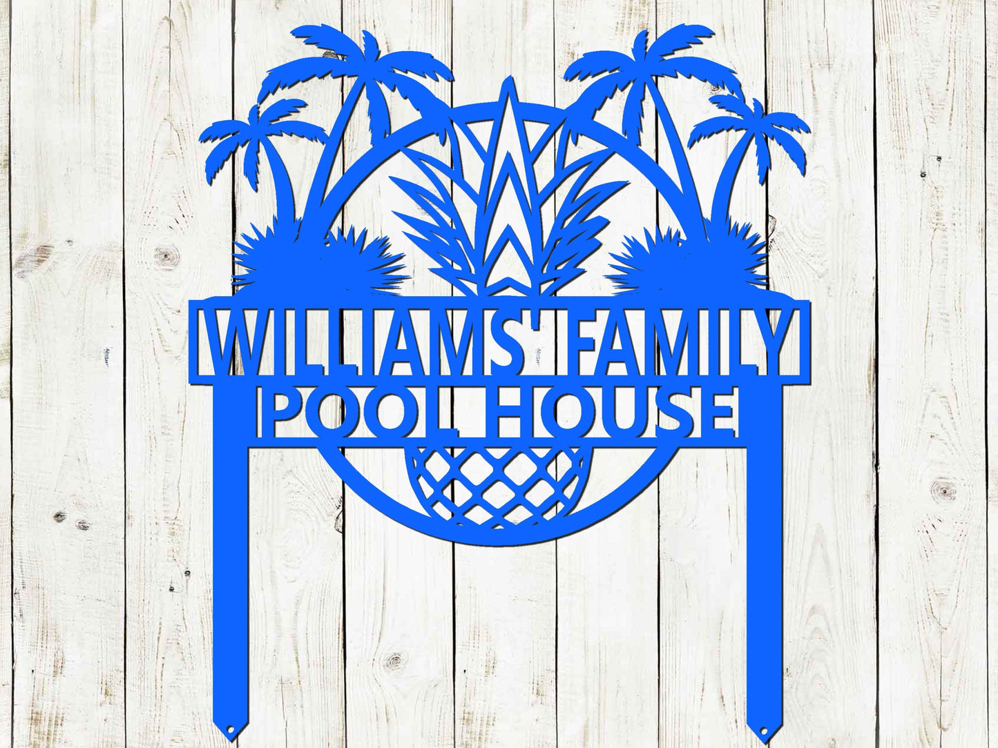 Custom tropical garden sign by Lewis Design Company, black outdoor patio art with beach house theme, 15x17.5 inches.