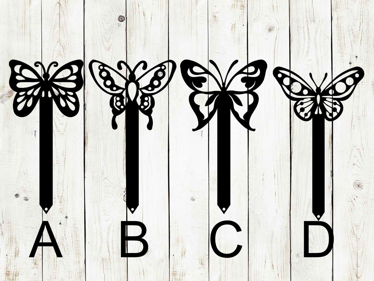 Black butterfly metal yard stake by Lewis Design Company, outdoor garden decor for patio and yard accents.