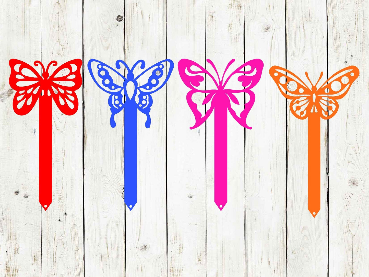 Black butterfly metal yard stake from Lewis Design Company for garden decor, outdoor patio art, 15x8.5 inches.