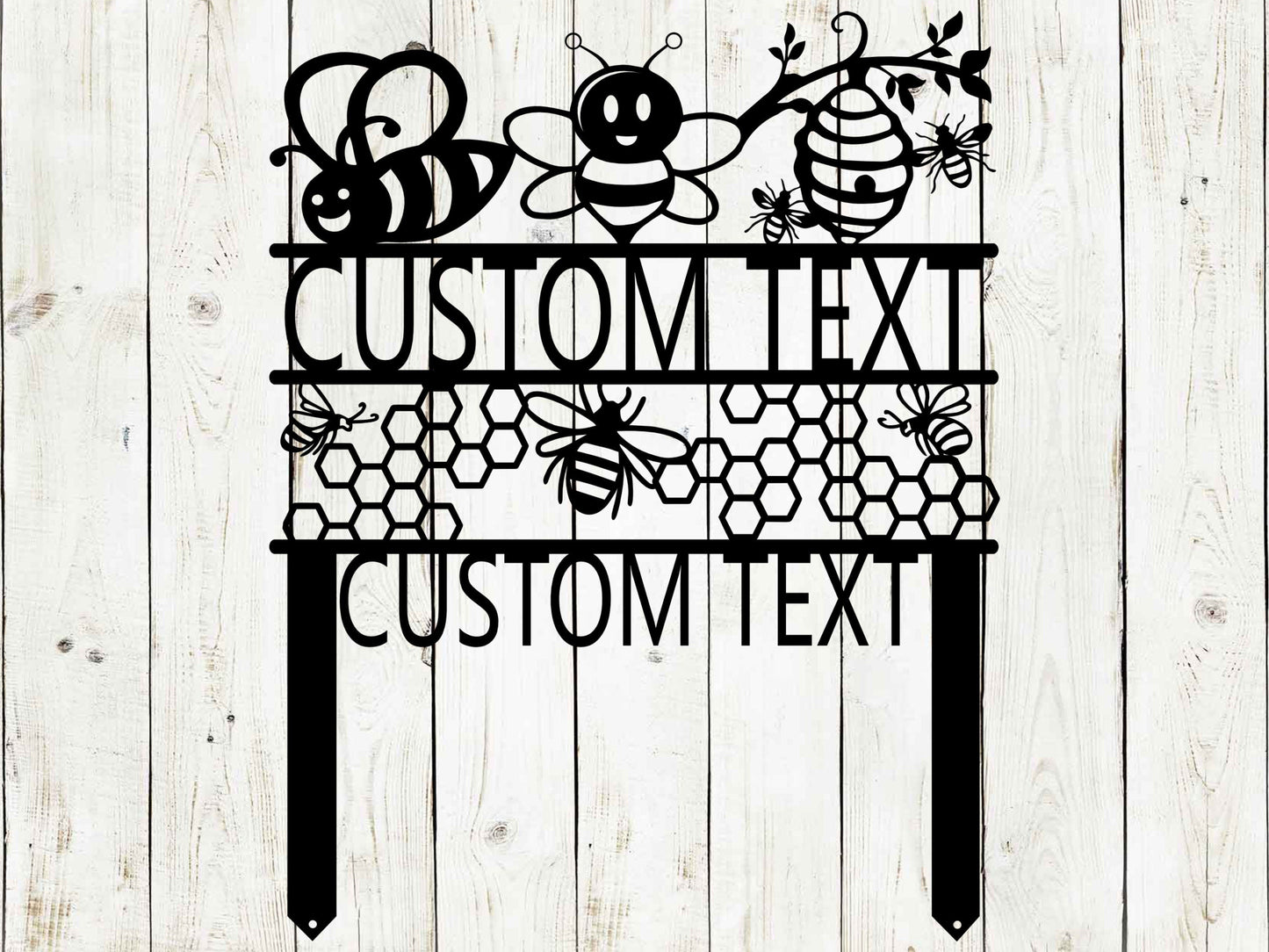 Custom Honey Bee Garden Sign by Lewis Design Company, black outdoor patio and garden art for bee farm decor, 17x13 inches