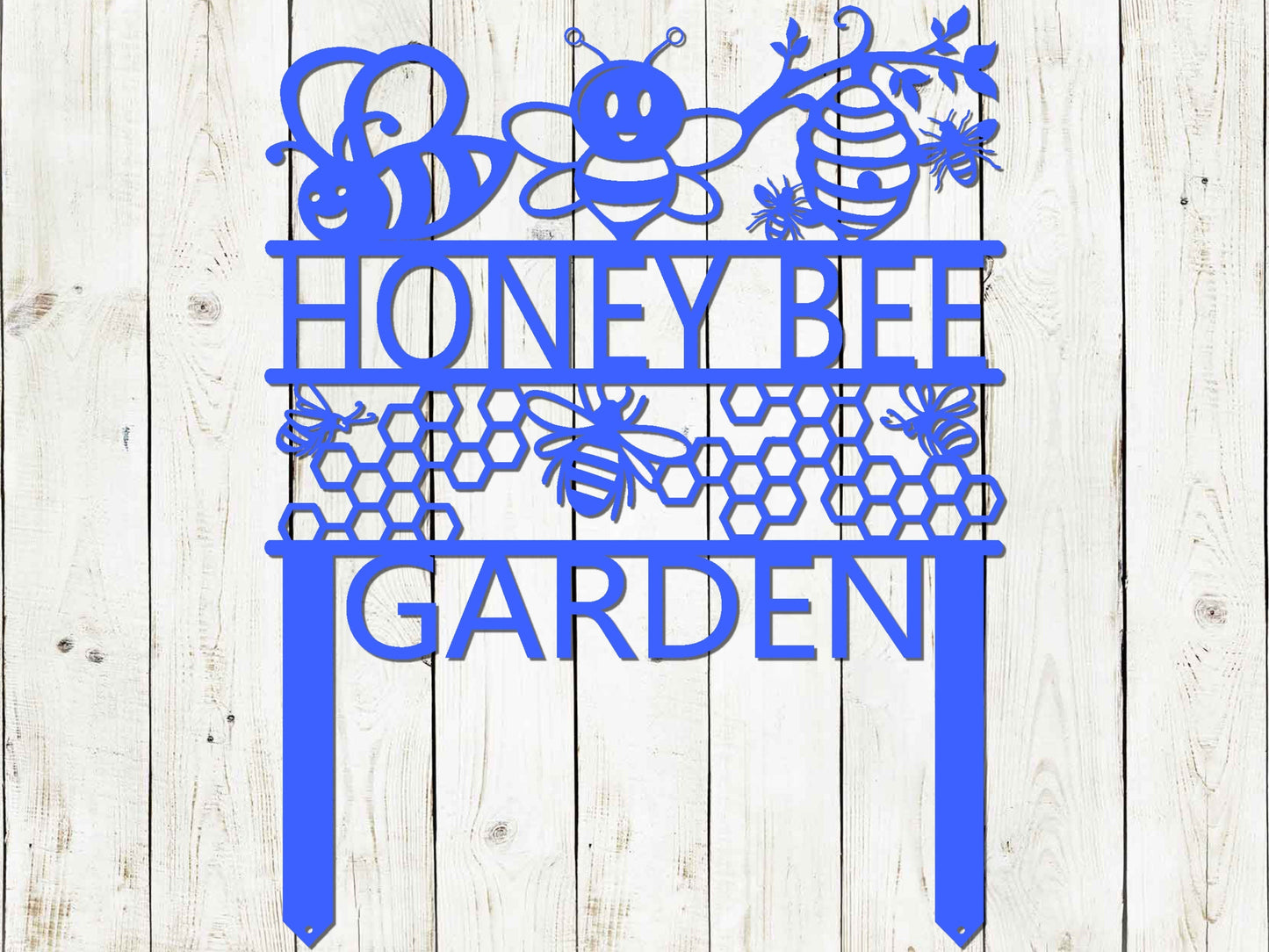 Black honey bee garden sign by Lewis Design Company, outdoor patio and garden art for bee farm decoration, 17x13 inches.