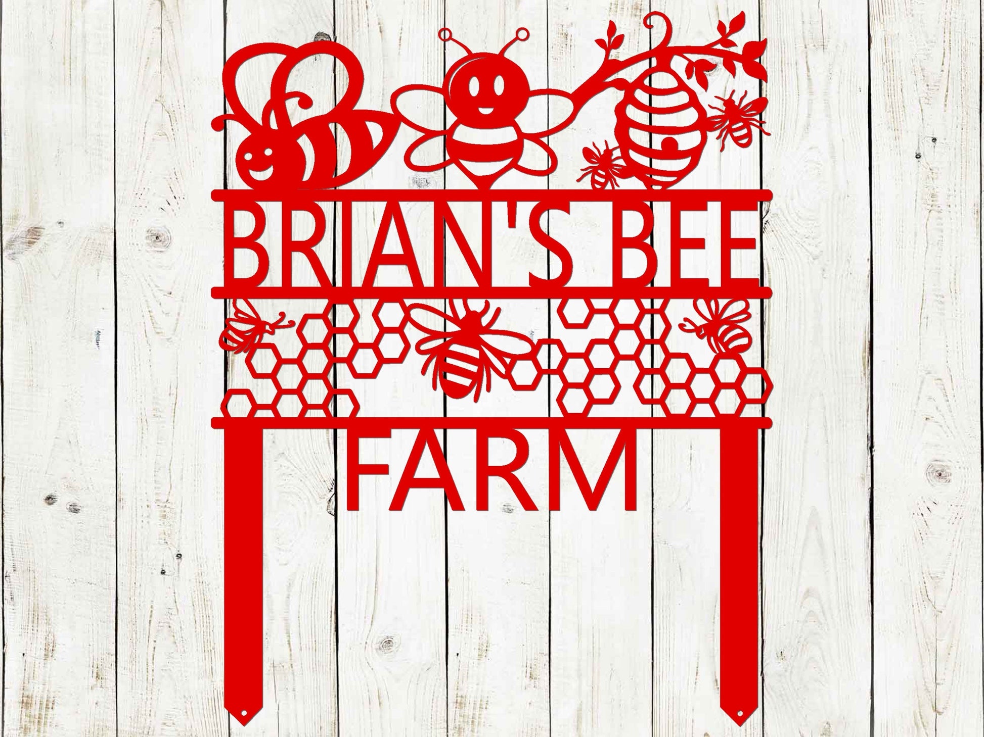 Black honey bee garden sign by Lewis Design Company, outdoor patio and garden art for bee farm decor, 17x13 inches