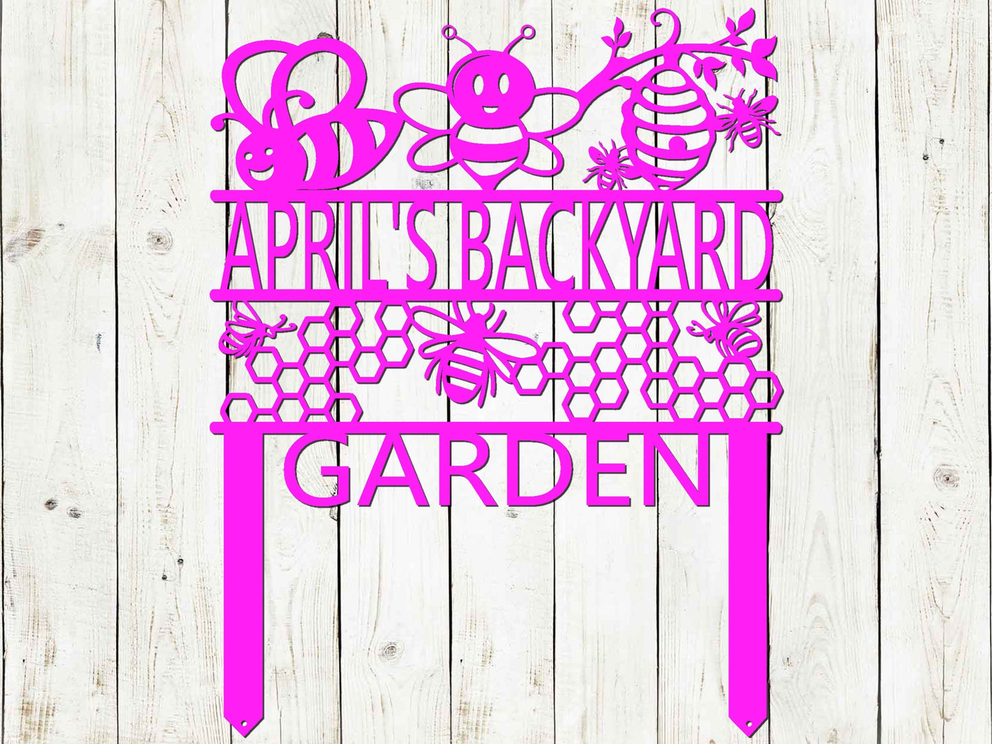 Black honey bee garden sign by Lewis Design Company, outdoor patio art, 17x13 inches, featuring a bee farm design for garden decor.