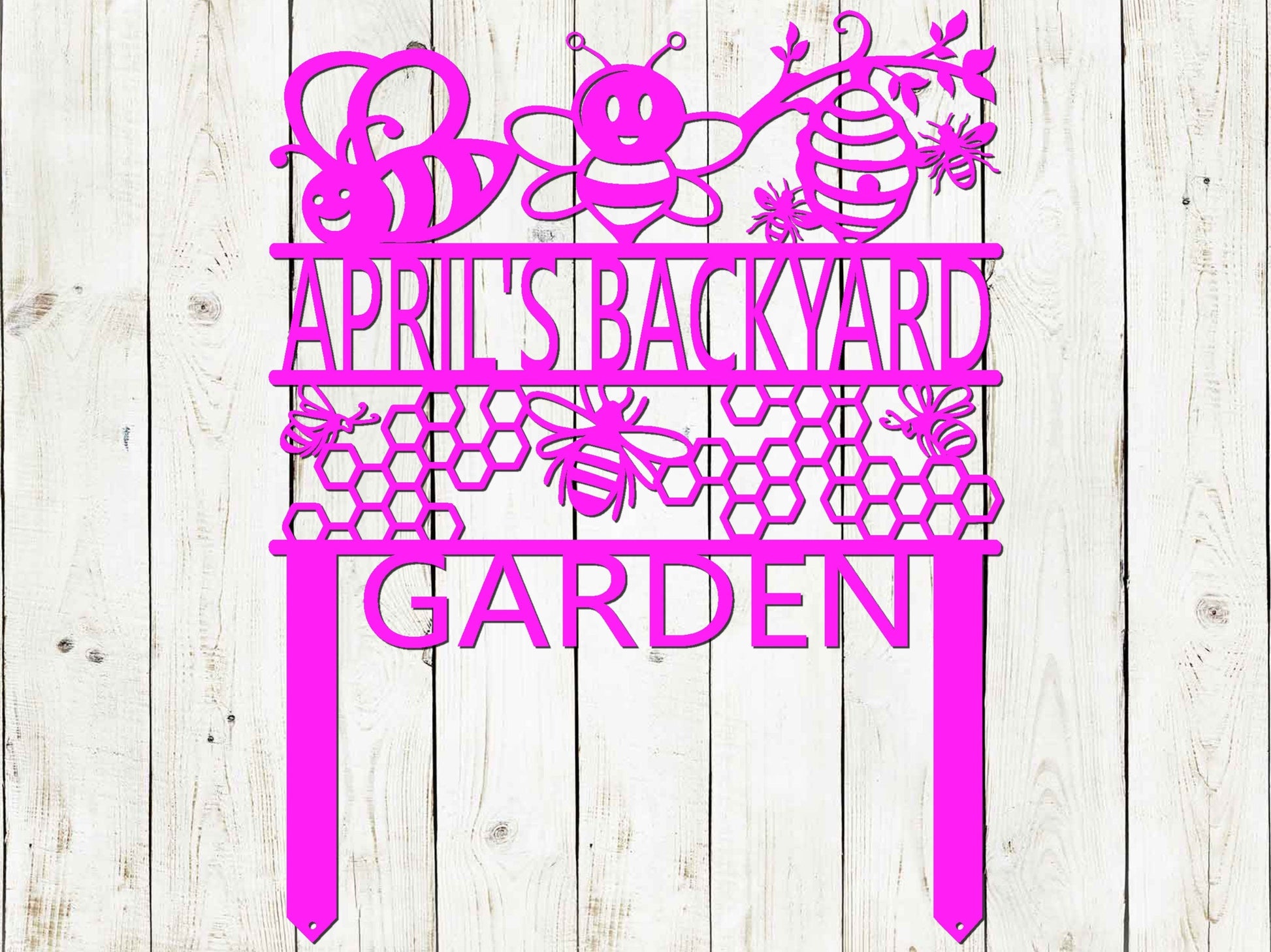 Black honey bee garden sign by Lewis Design Company, outdoor patio art, 17x13 inches, featuring a bee farm design for garden decor.