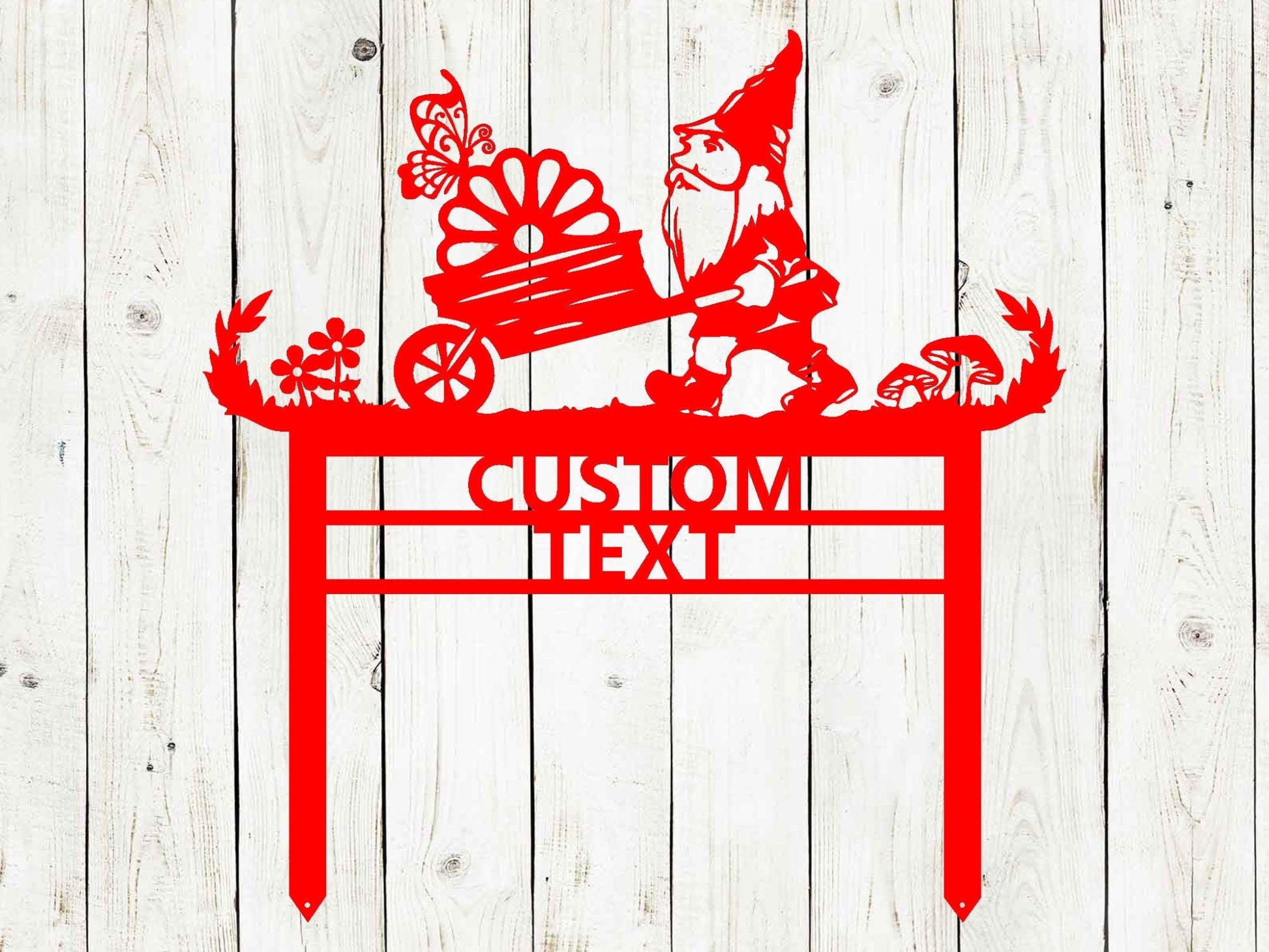 Black custom garden gnome sign by Lewis Design Company, outdoor patio and garden art, 17x17 inches, decorative garden decor piece