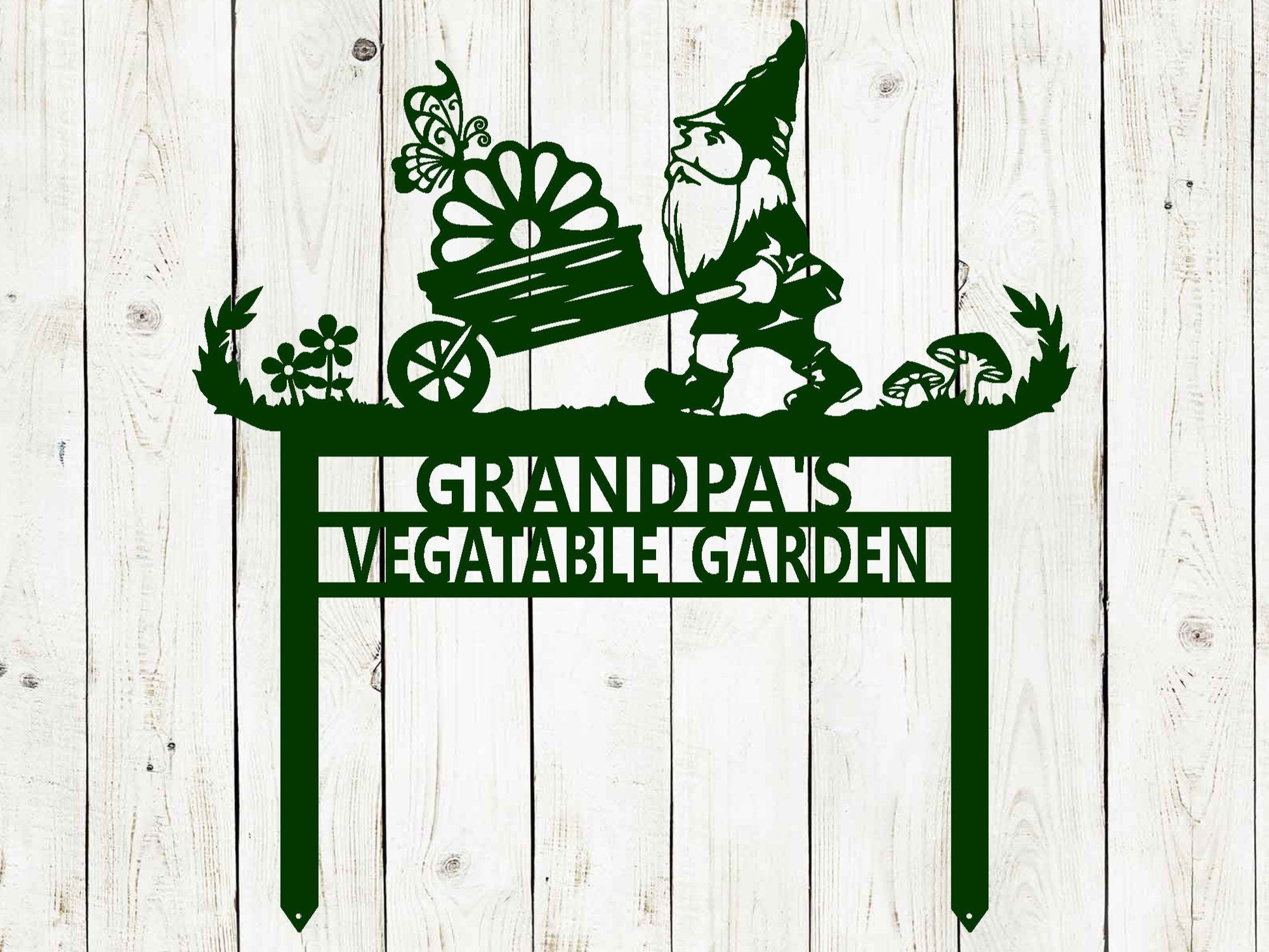 Black 17x17 inch custom garden gnome sign by Lewis Design Company for outdoor patio and garden decor.