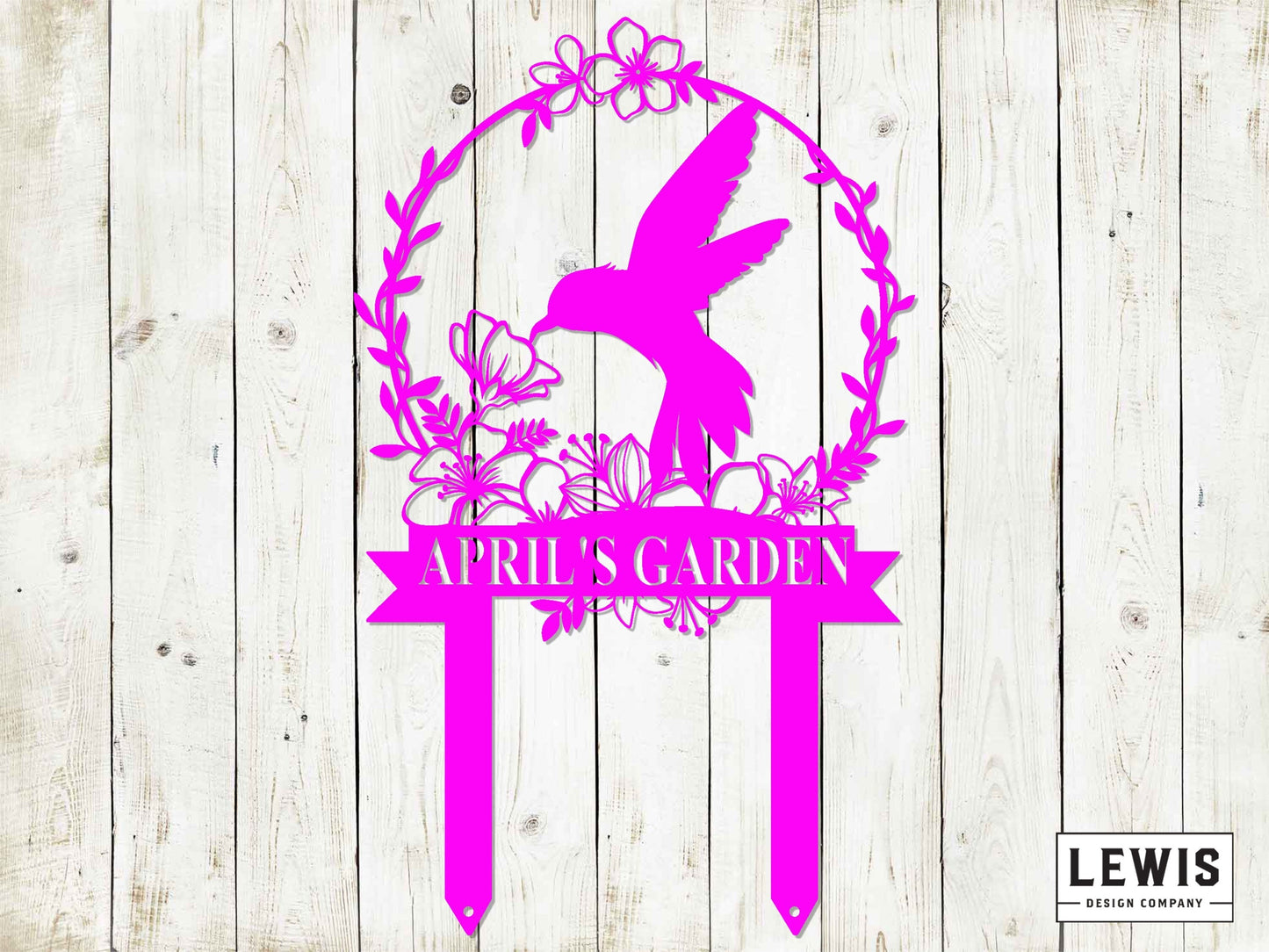 Black metal hummingbird garden stake by Lewis Design Company, outdoor patio and garden art for adding decorative charm.