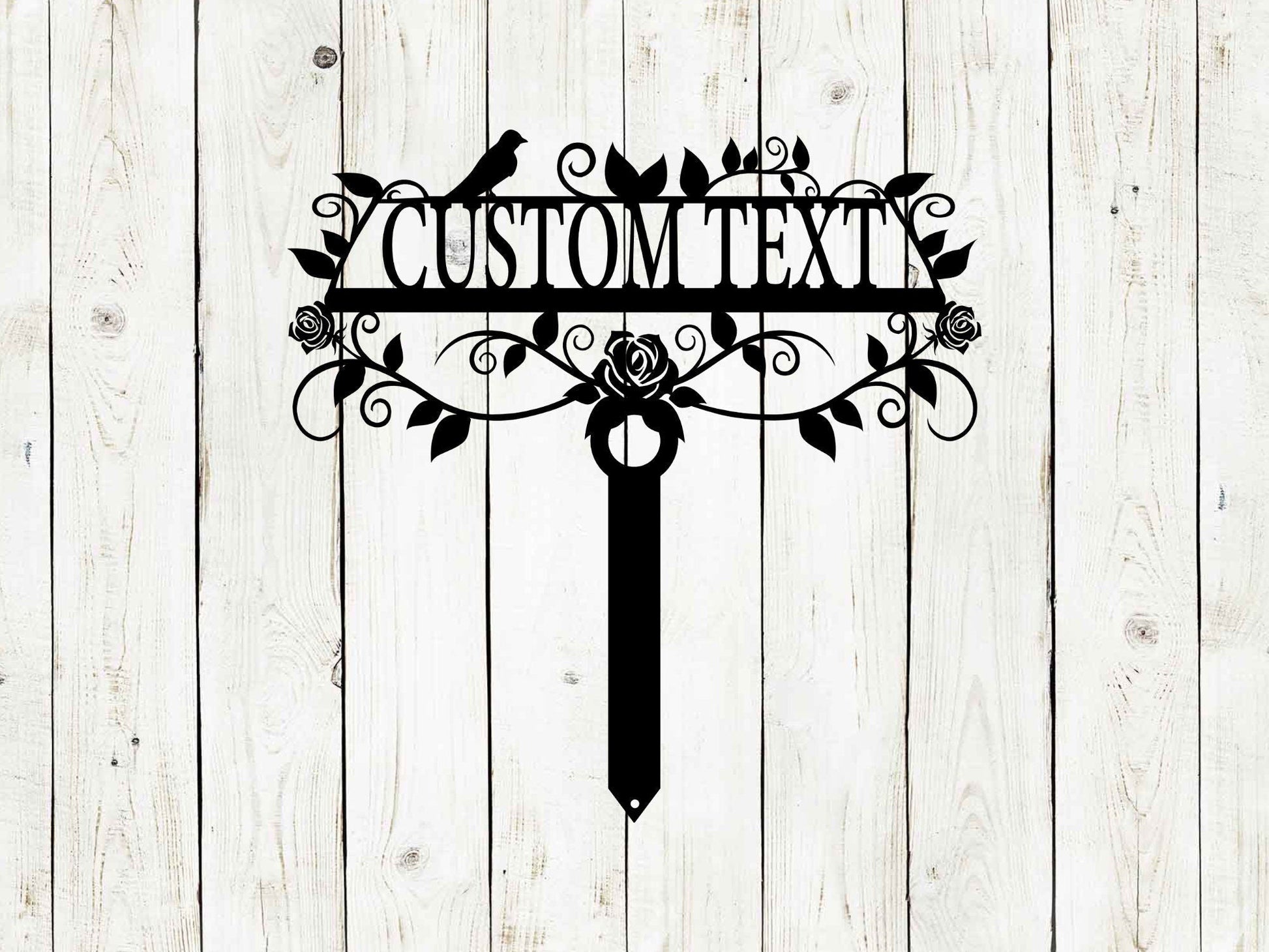 Black 20x20 custom garden sign from Lewis Design Company featuring "Rose Garden" for outdoor patio and garden decor.