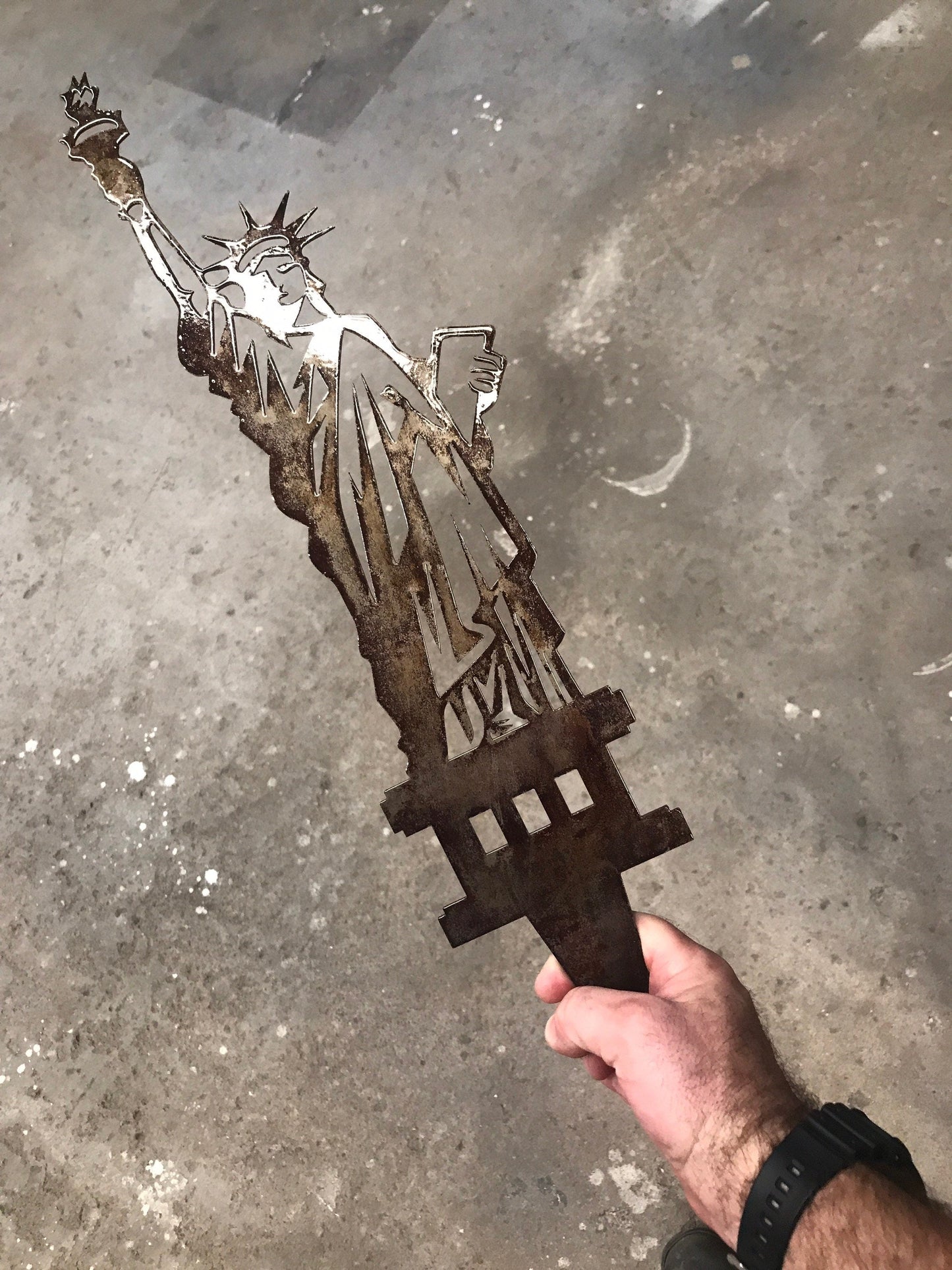 Black Statue of Liberty garden stake, metal outdoor yard art, patriotic 4th of July garden sign by Lewis Design Company