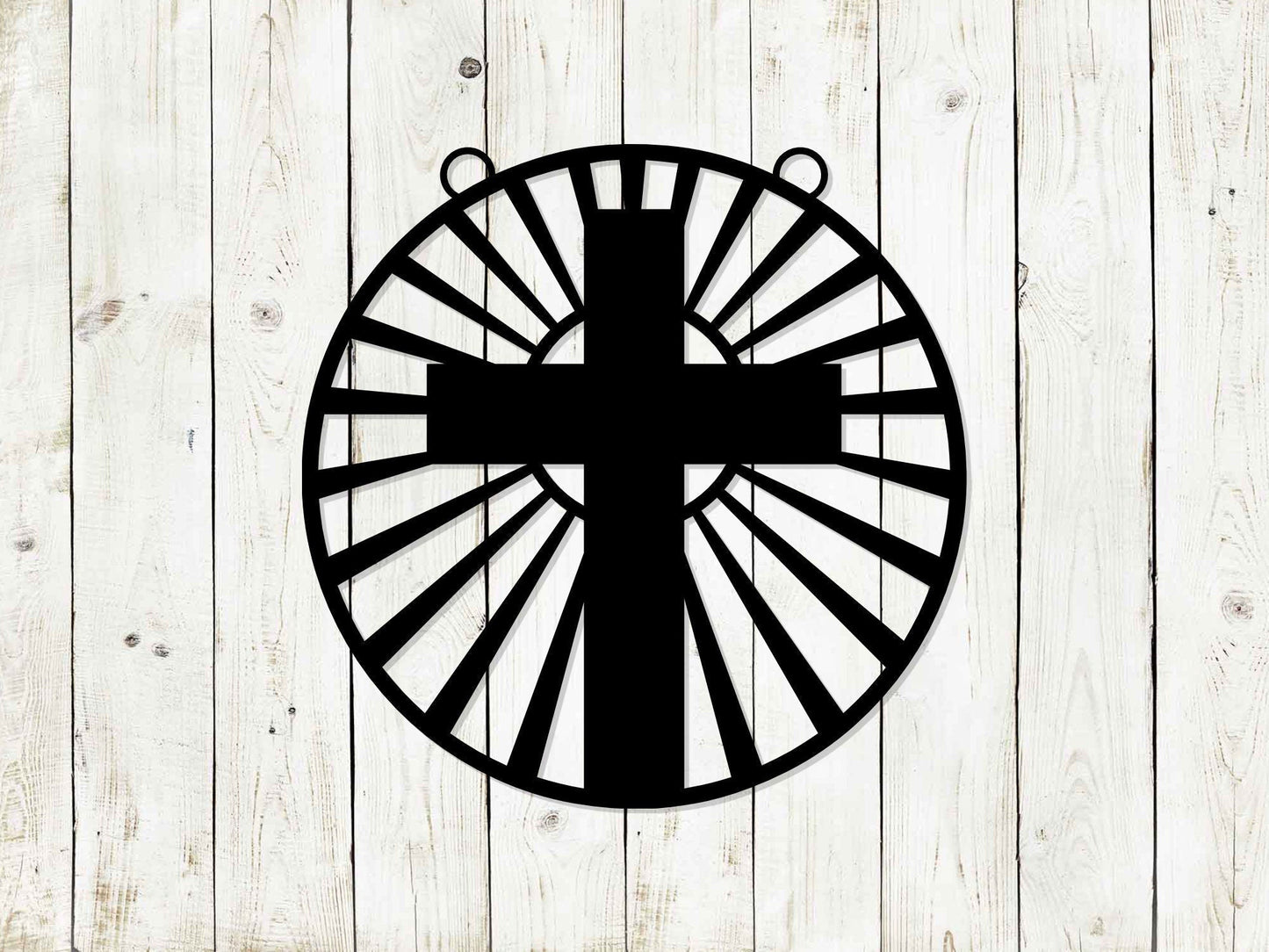 Black metal cross garden flag and mailbox hanger with Easter and spring-themed design, outdoor yard decor by Lewis Design Company.