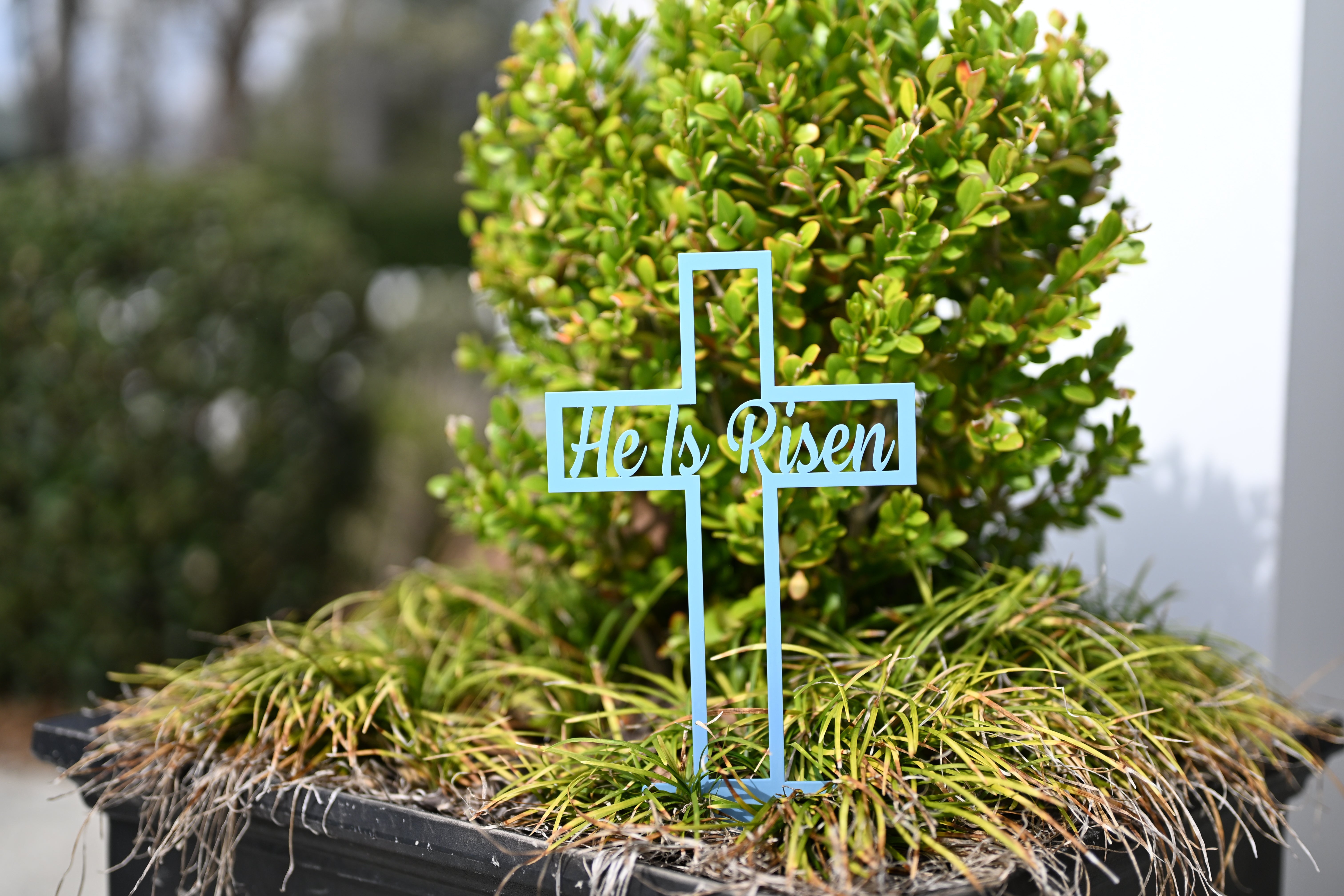 He Is Risen Cross Metal Yard & Garden Sign, Outdoor Easter Sign ...