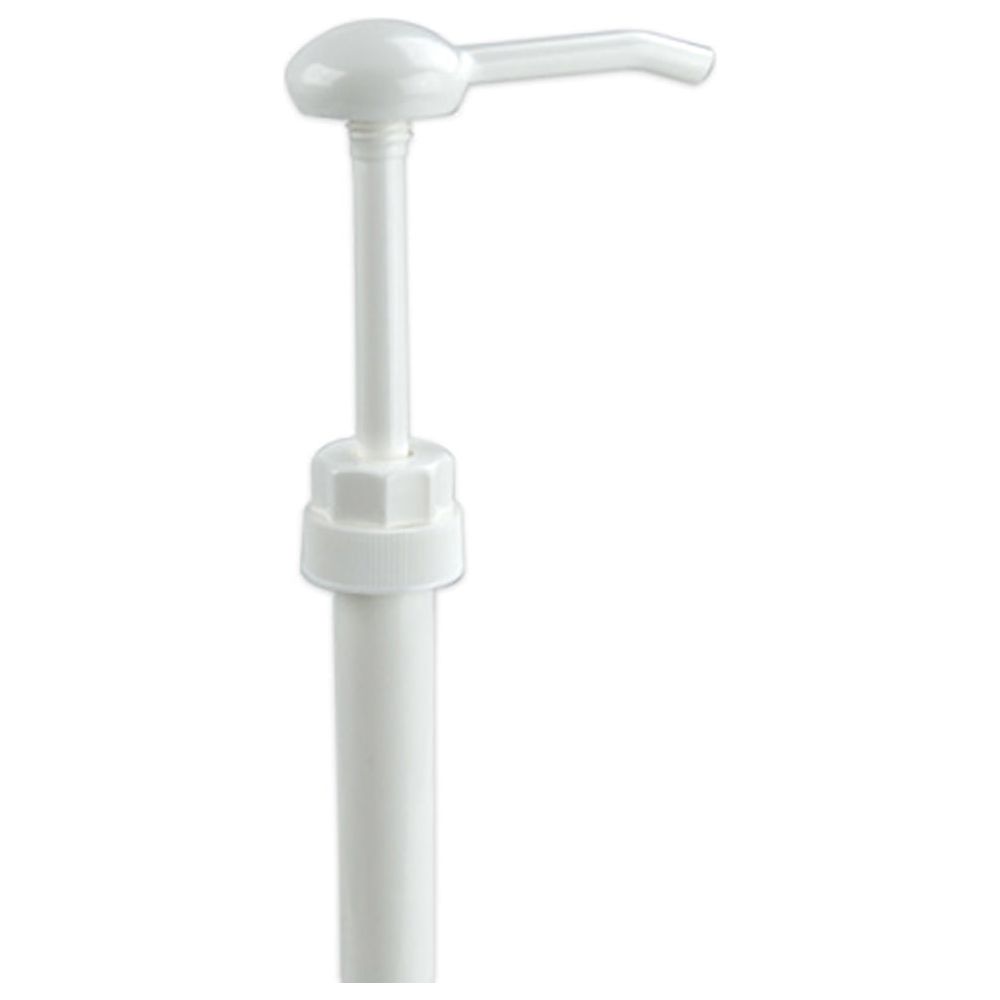 The MamaSuds Soap Dispenser Pump is a white plastic pump with a long spout, ideal for dispensing soap. Shown against a plain white background.