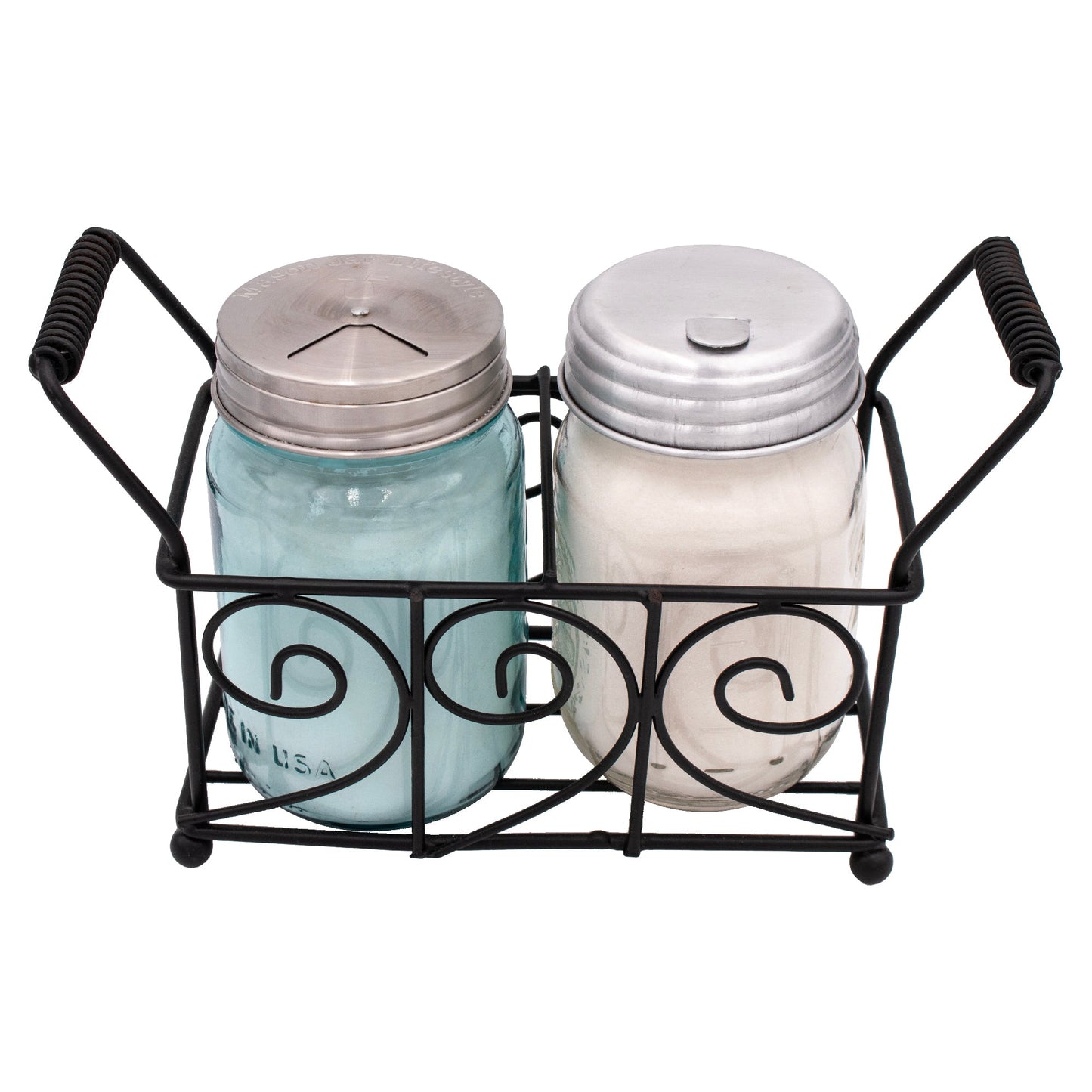 Swirl Black Metal Caddy for 2 Pint Mason Jars - Blessings Grow Meadows