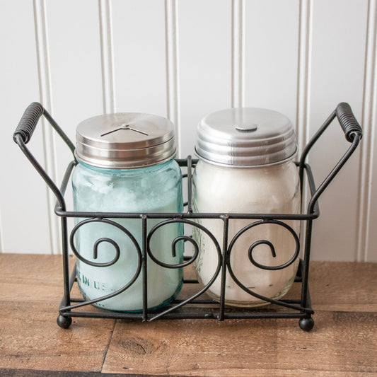 Swirl Black Metal Caddy for 2 Pint Mason Jars - Blessings Grow Meadows