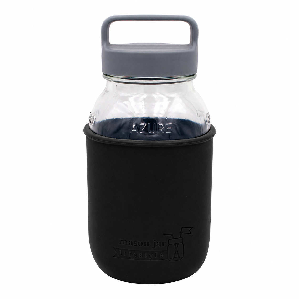 Mason Jar Lifestyle 32oz Quart Glass Water Bottle with Silicone Sleeve & Carry Handle