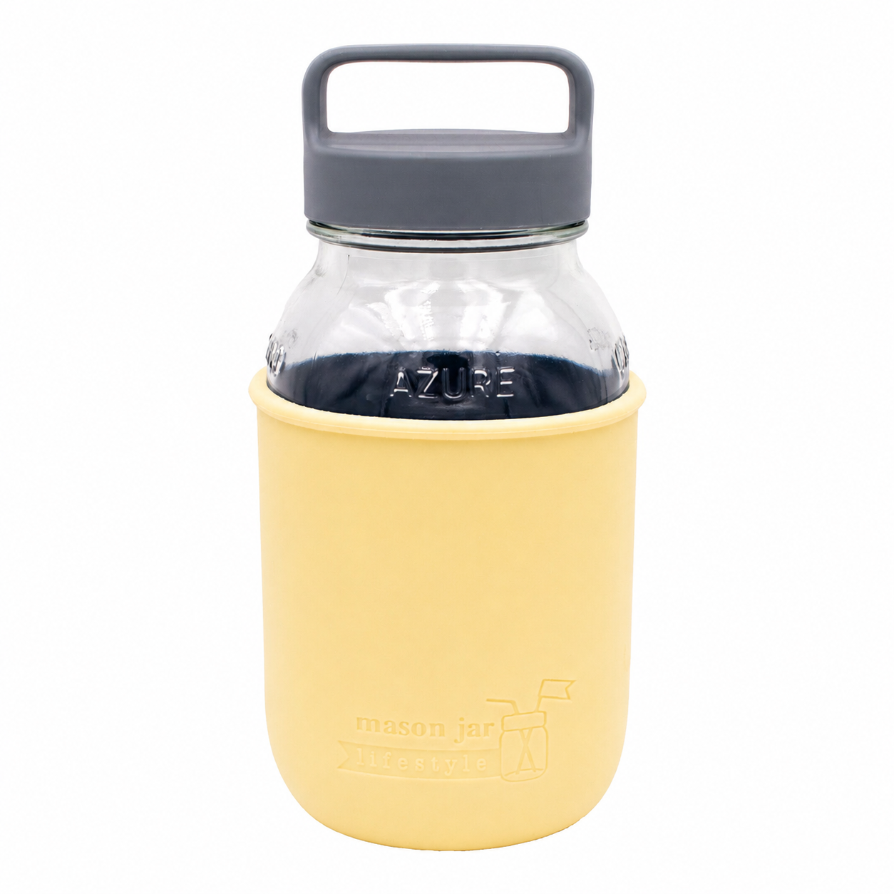 Mason Jar Lifestyle 32oz Quart Glass Water Bottle with Silicone Sleeve & Carry Handle