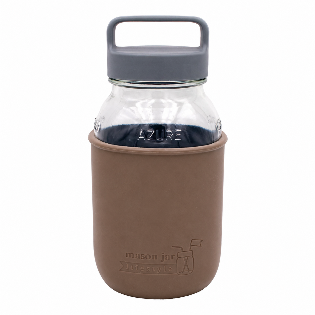 Mason Jar Lifestyle 32oz Quart Glass Water Bottle with Silicone Sleeve & Carry Handle