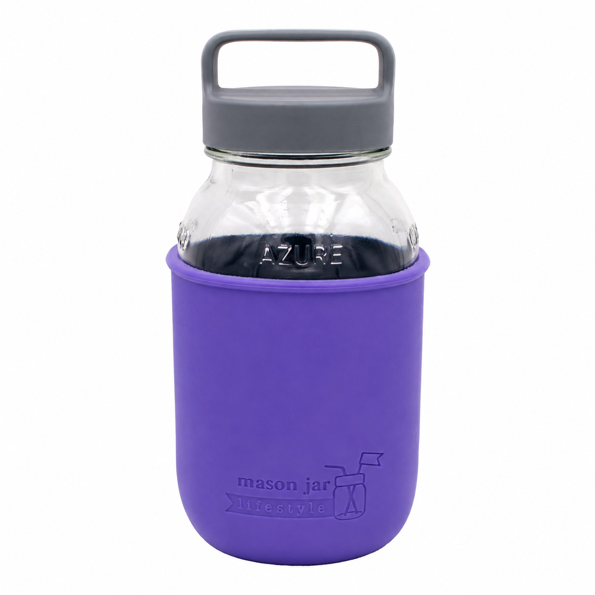 Mason Jar Lifestyle 32oz Quart Glass Water Bottle with Silicone Sleeve & Carry Handle