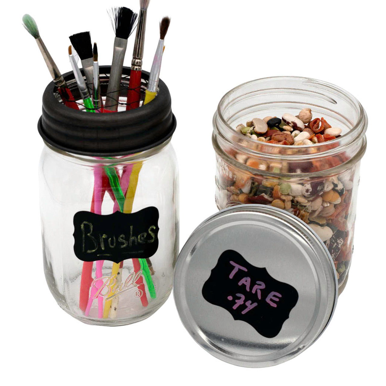 Set of 48 vinyl chalkboard labels from Mason Jar Lifestyle featuring fancy rectangle designs and tare brush style for jars and containers.