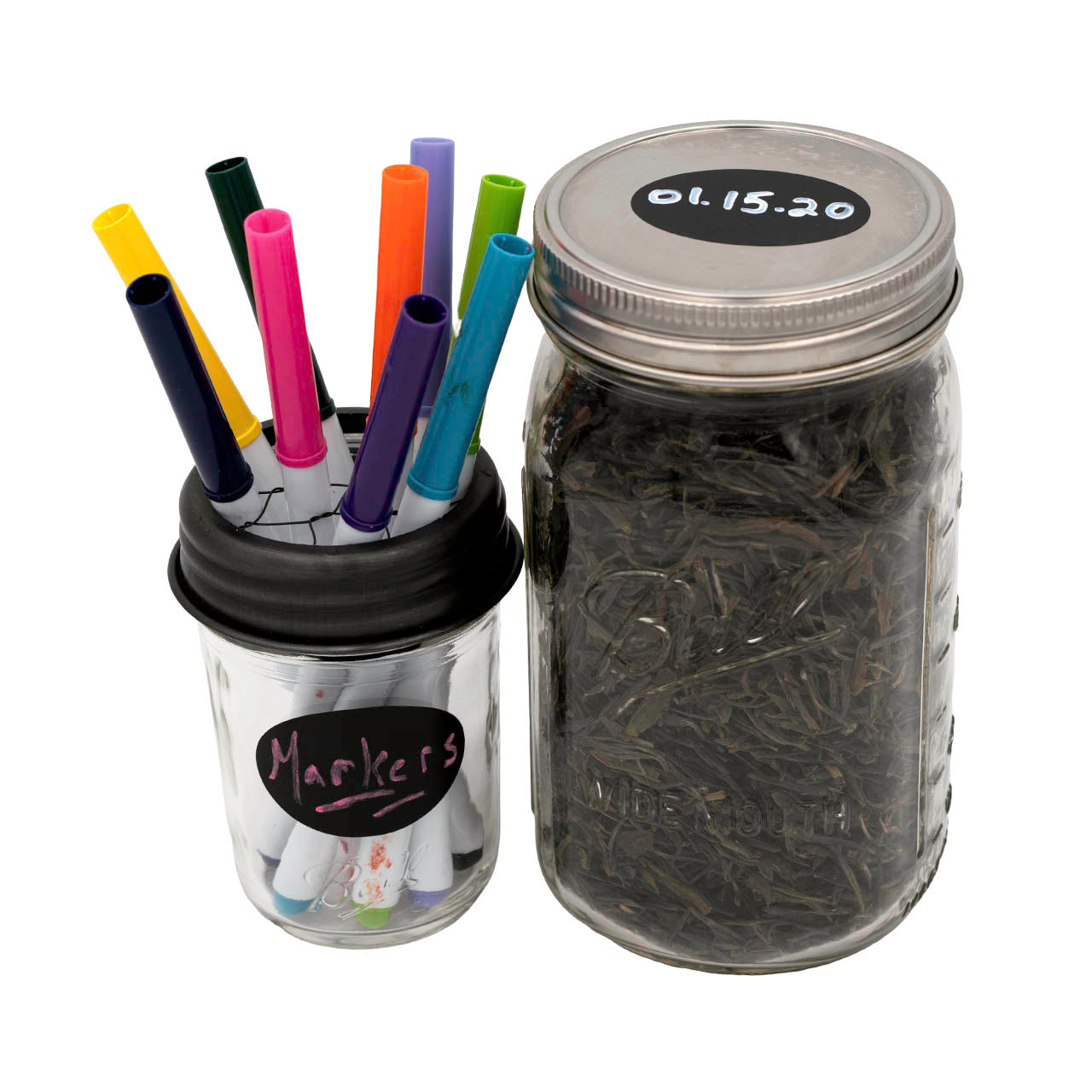 Set of 48 oval green chalkboard label stickers by Mason Jar Lifestyle, ideal for organizing jars and storage containers.