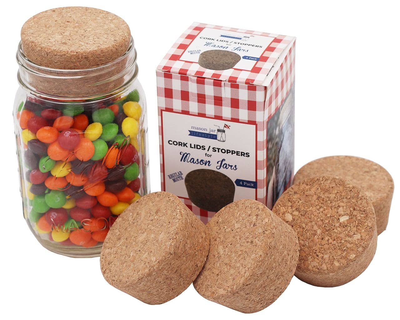 Cork Lid / Stopper for Mason Jars 4 Pack - Blessings Grow Meadows