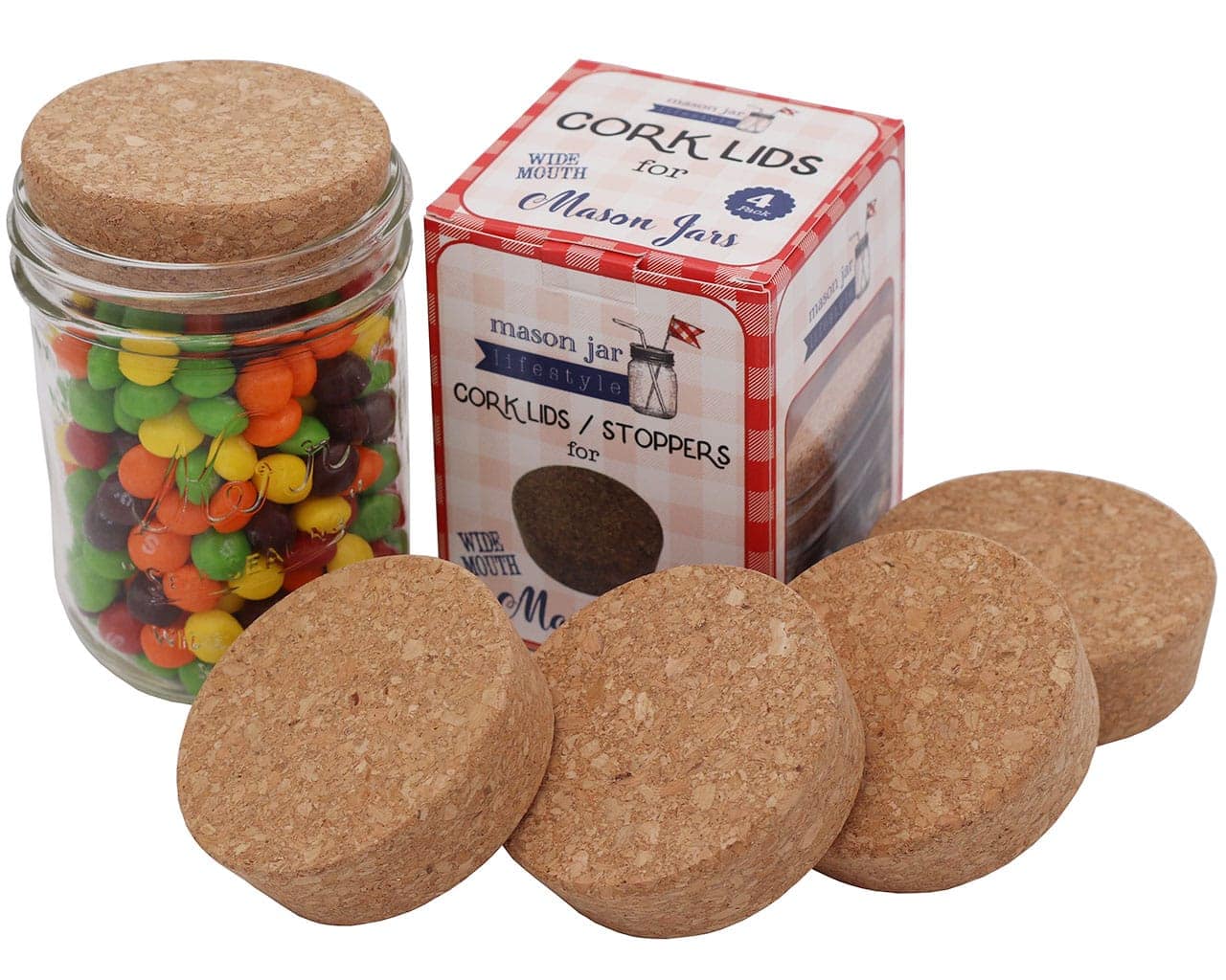 Cork Lid / Stopper for Mason Jars 4 Pack - Blessings Grow Meadows