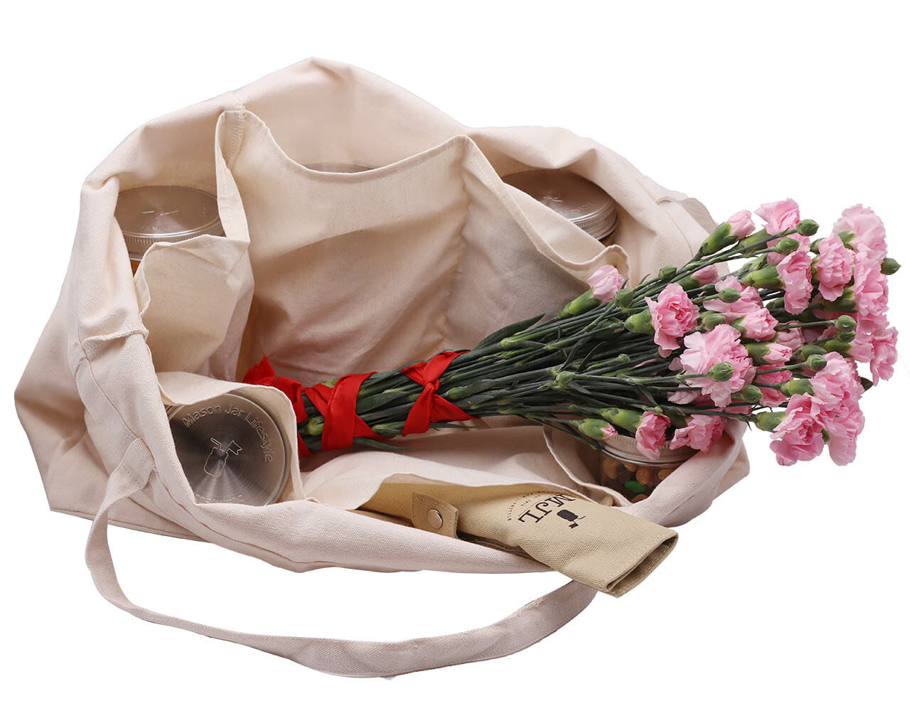 Mason Jar Market Tote Bag with 6 Divided Compartments - Blessings Grow Meadows