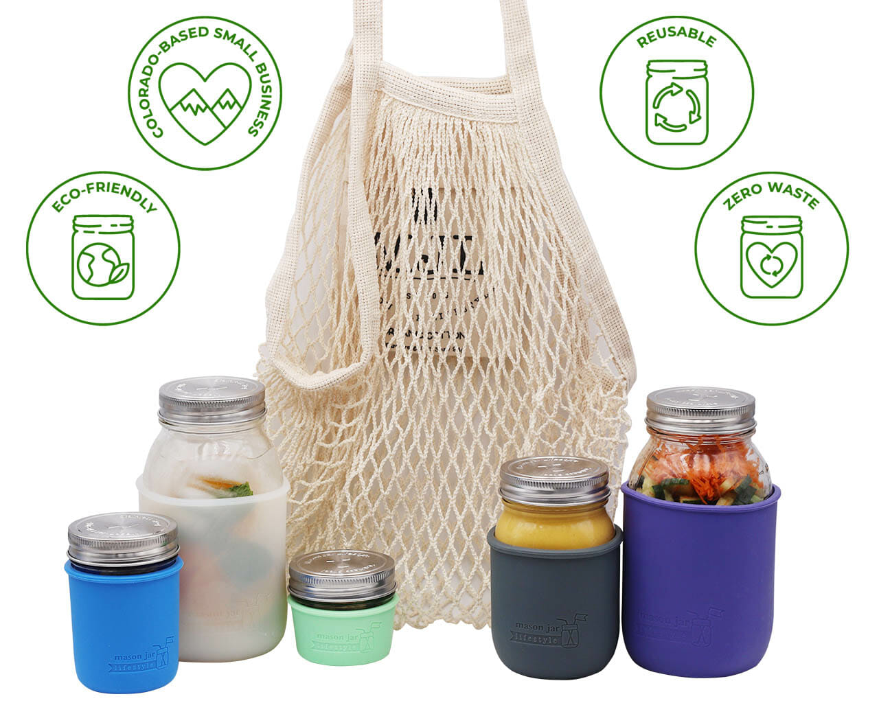 Organic cotton string tote bag with pocket by Mason Jar Lifestyle, showing its natural woven texture and practical side pocket.