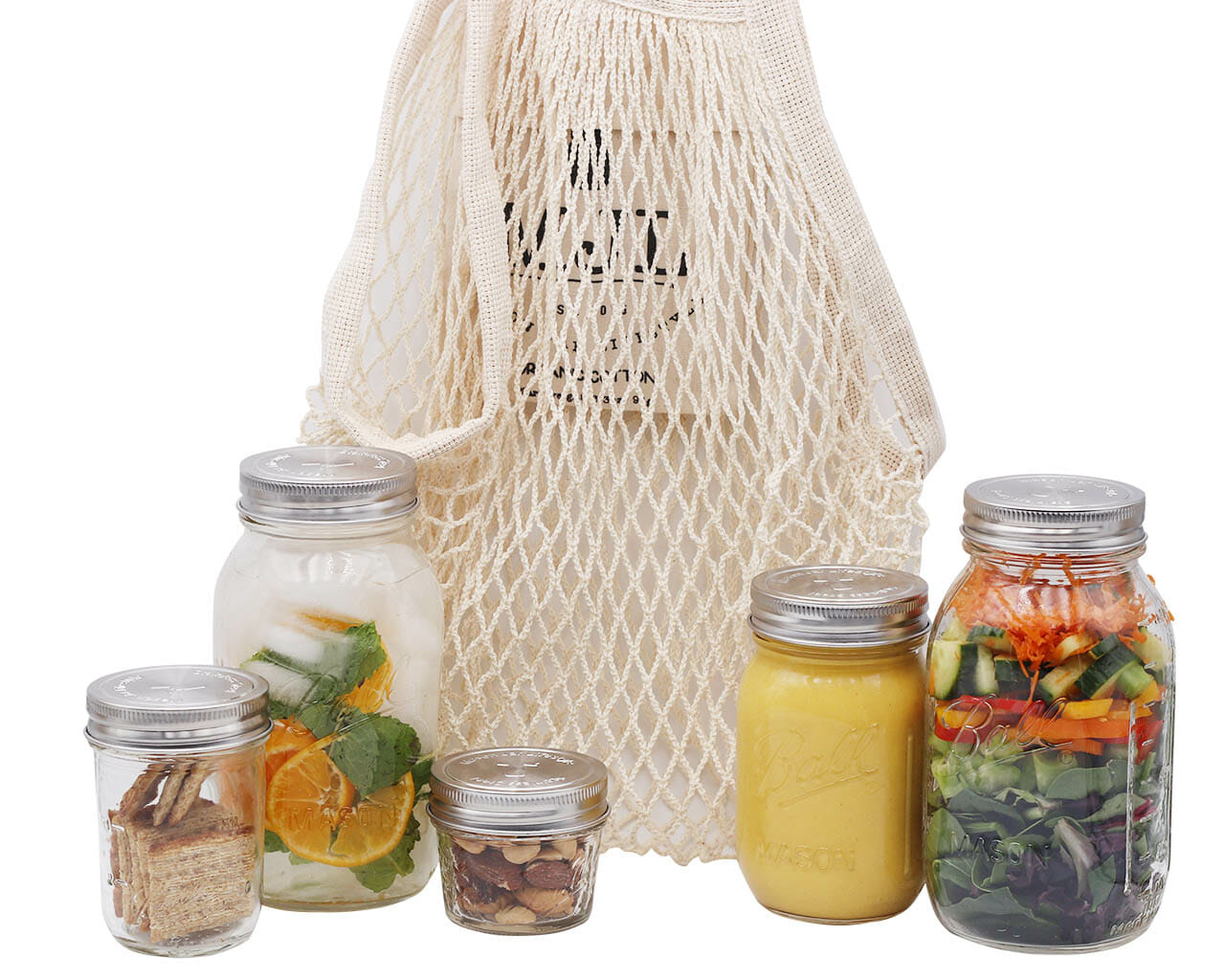Organic cotton string tote bag with pocket from Mason Jar Lifestyle, showing the natural fabric and spacious design.