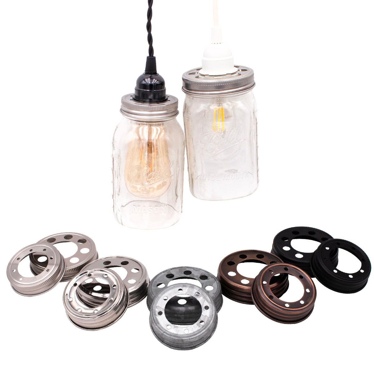 Stainless steel lighting lid for mason jar light fixtures by Mason Jar Lifestyle, suitable for pendant lighting and home decor.