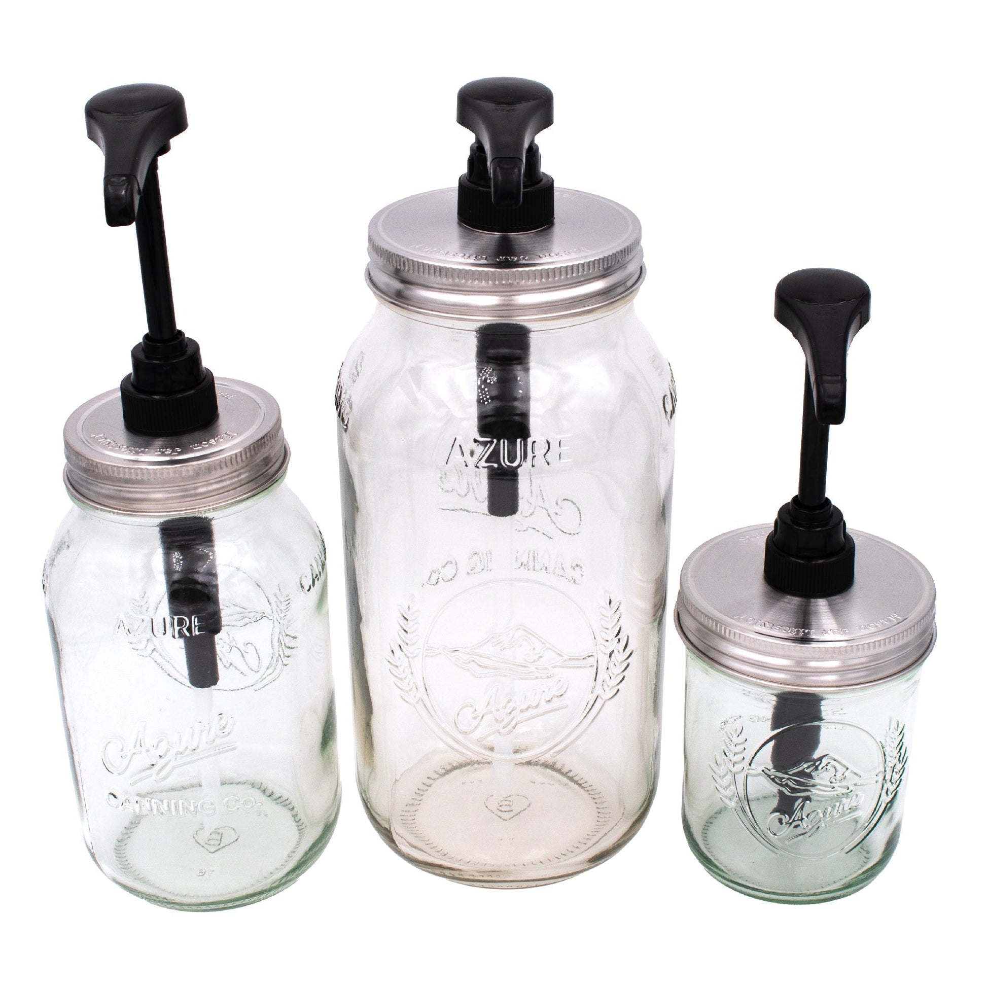 Food grade dispenser pump for mason jars with matte stainless steel lid, compatible with regular-mouth mason jars for easy liquid dispensing.